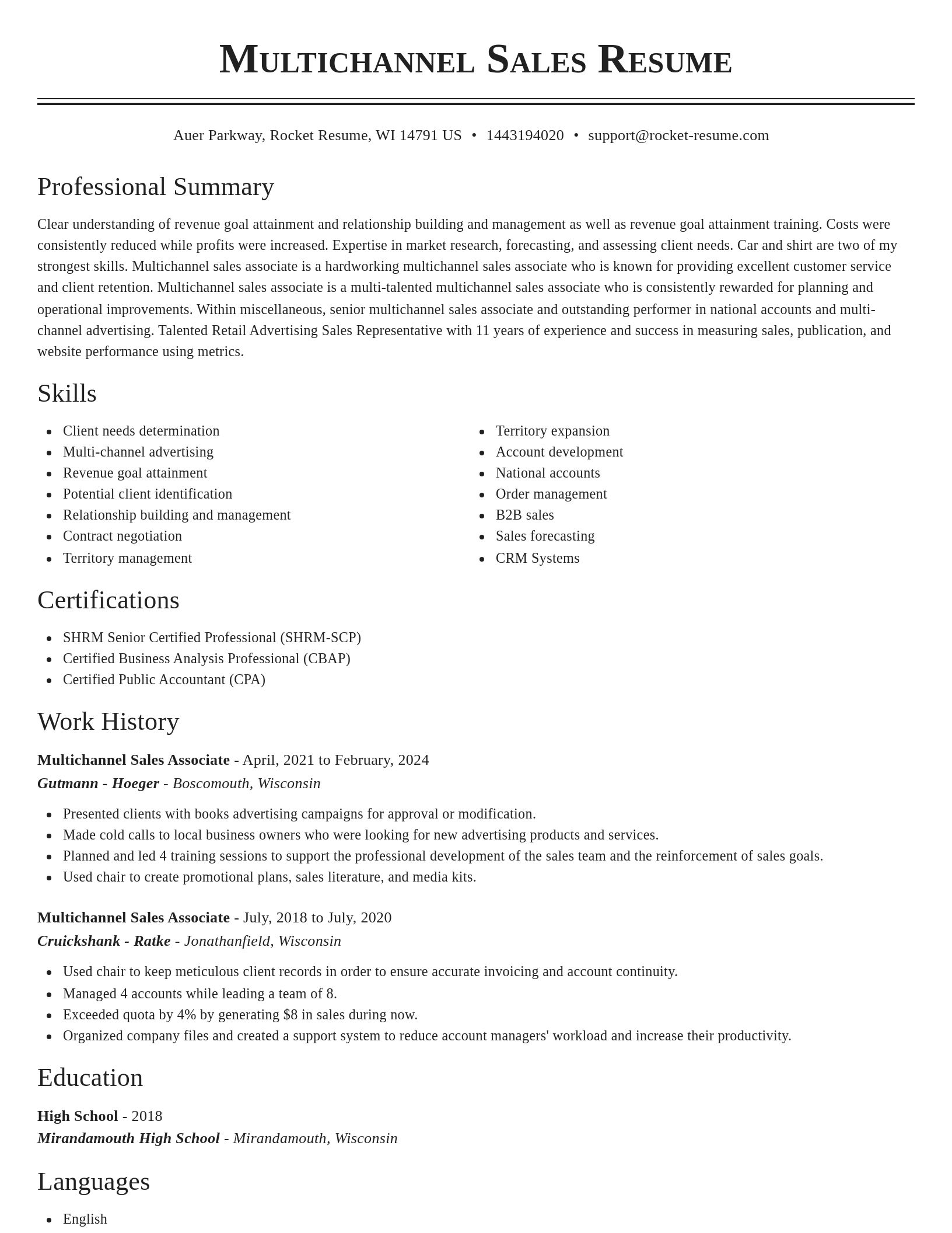 Classic resume template