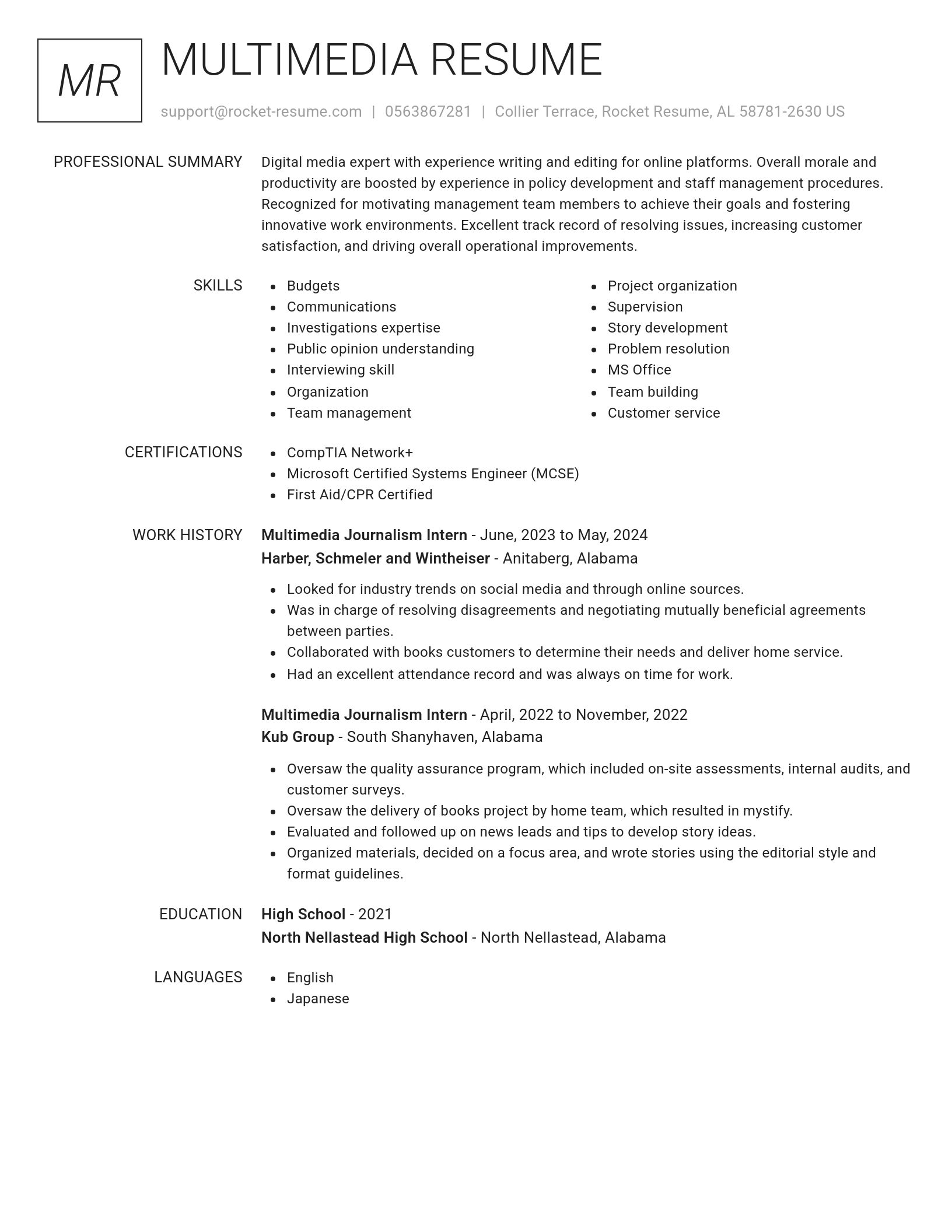 Renowned resume template