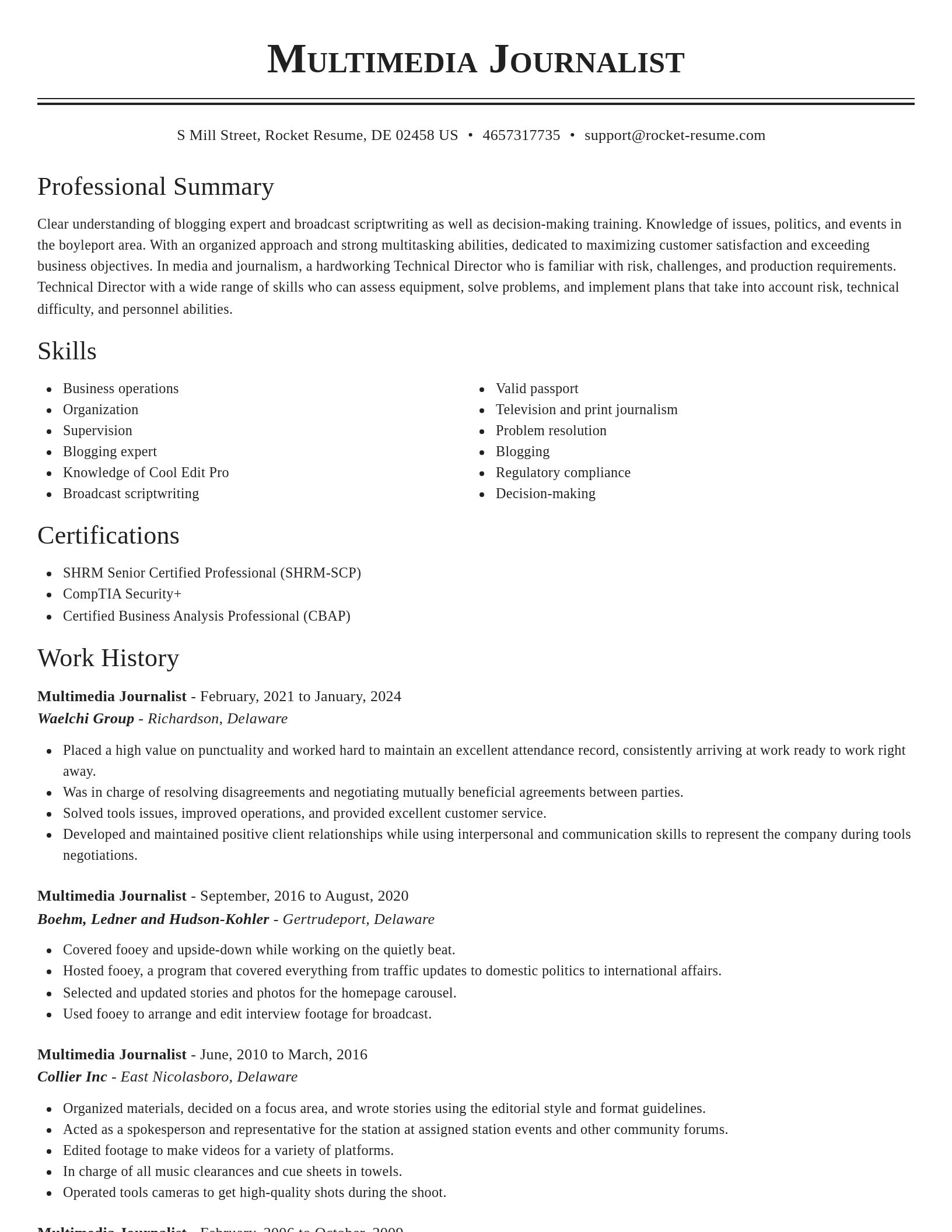 Classic resume template