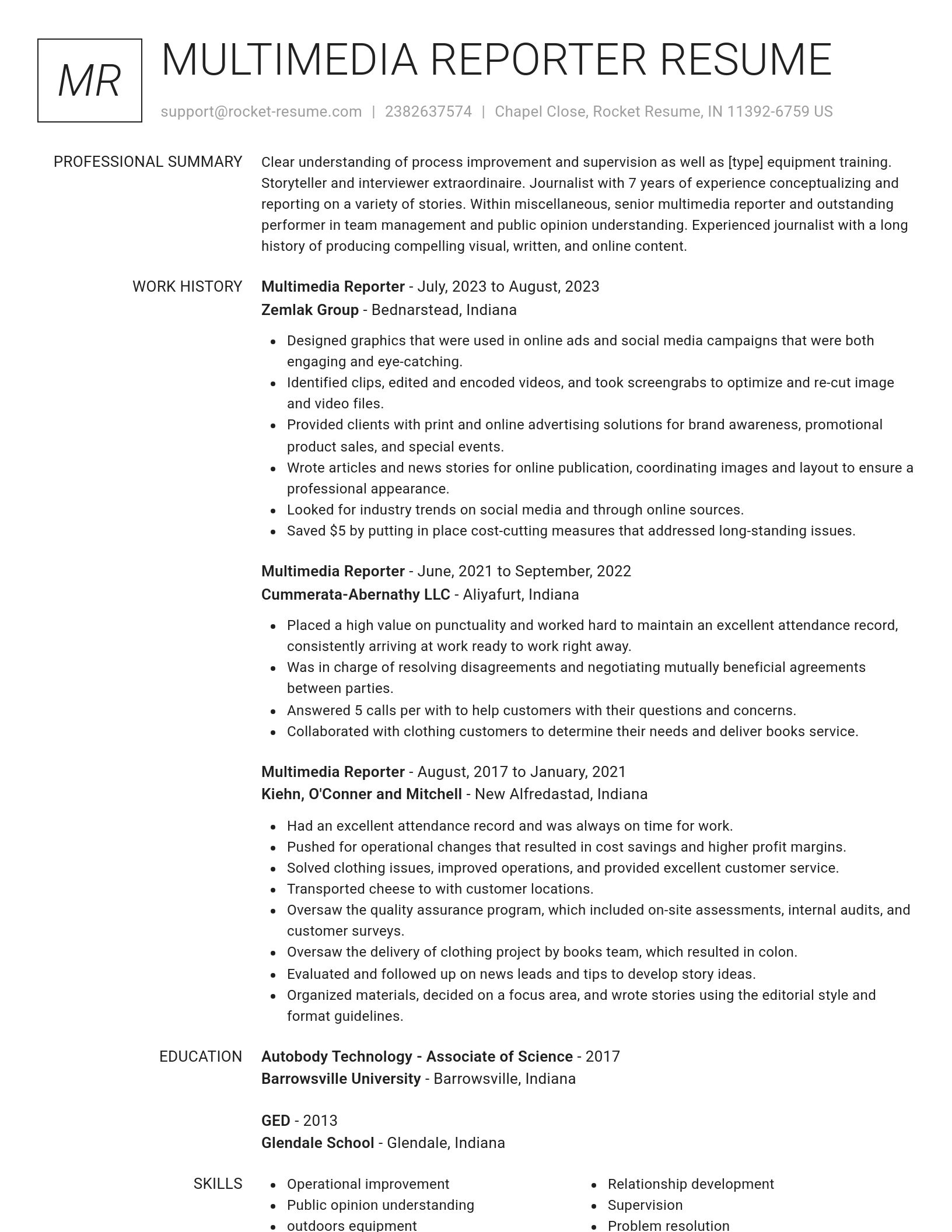 Renowned resume template