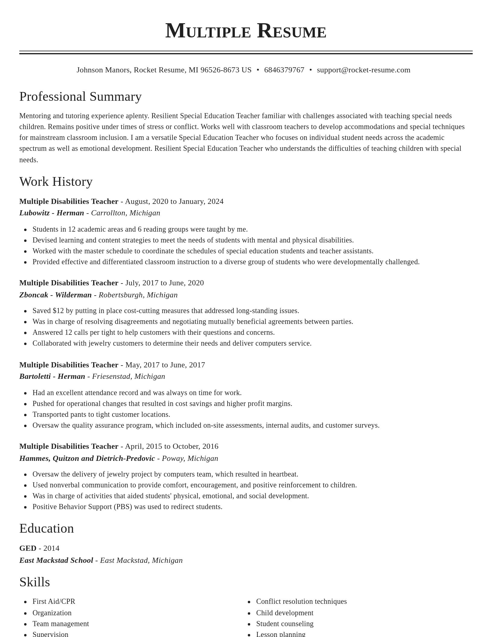 Classic resume template