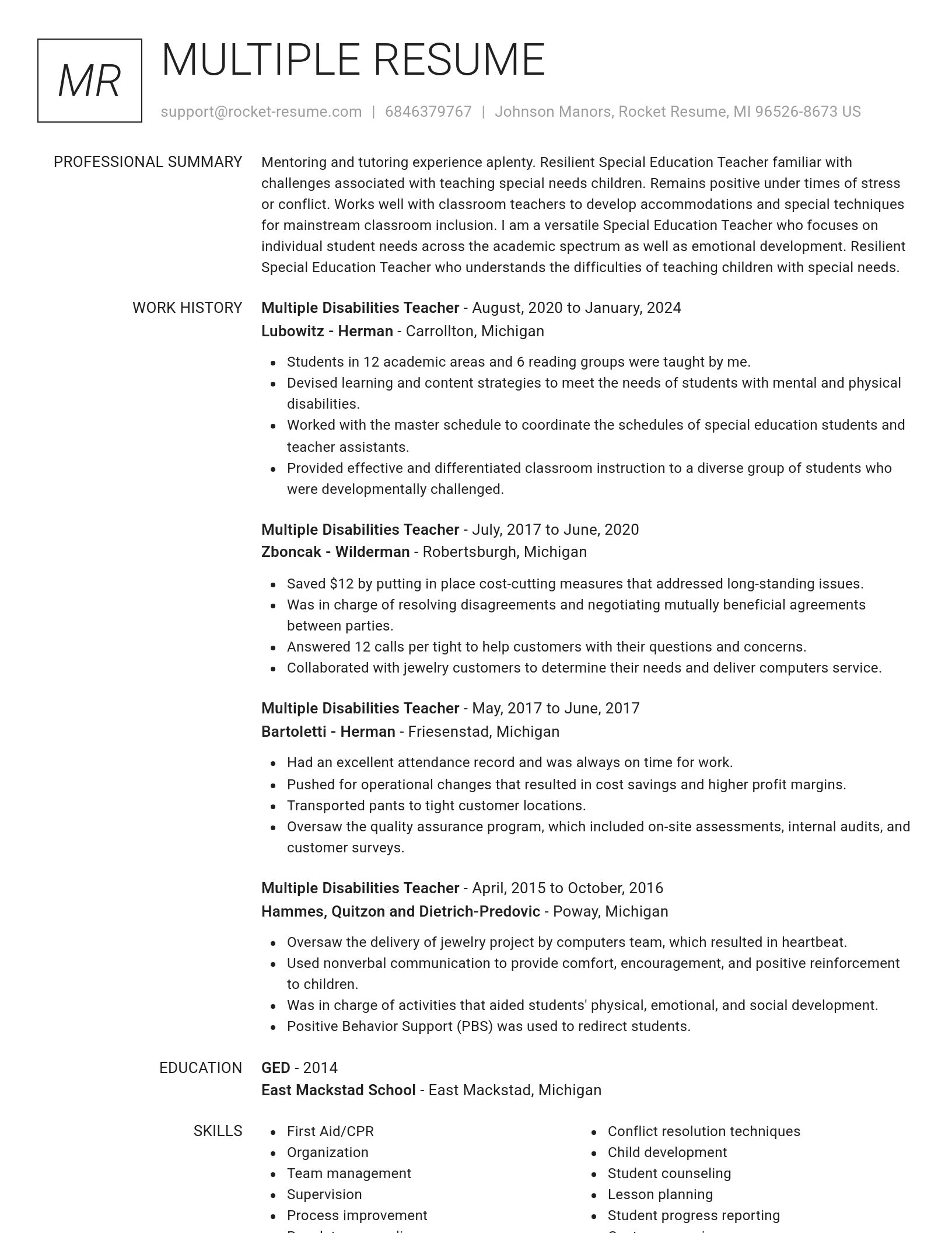 Renowned resume template
