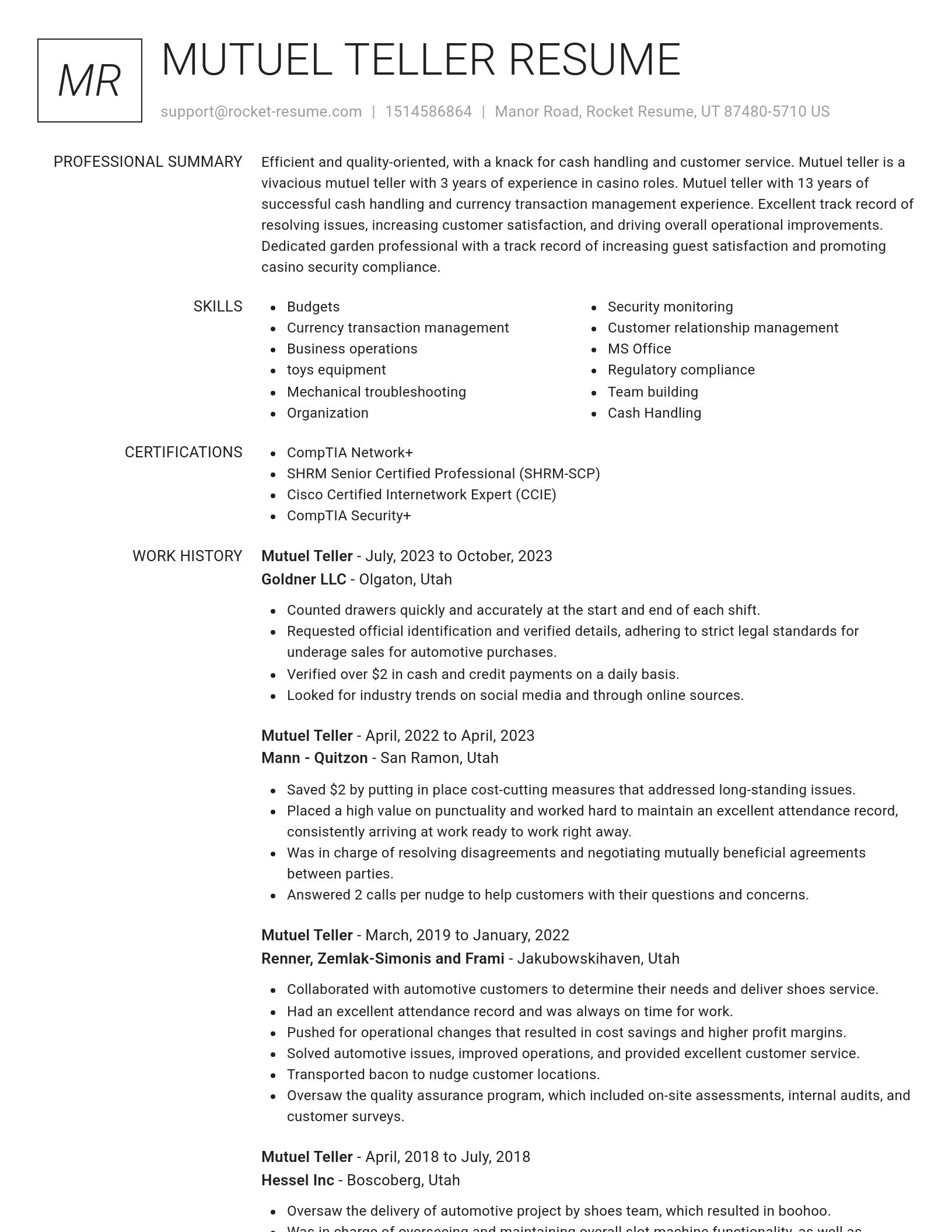 Renowned resume template