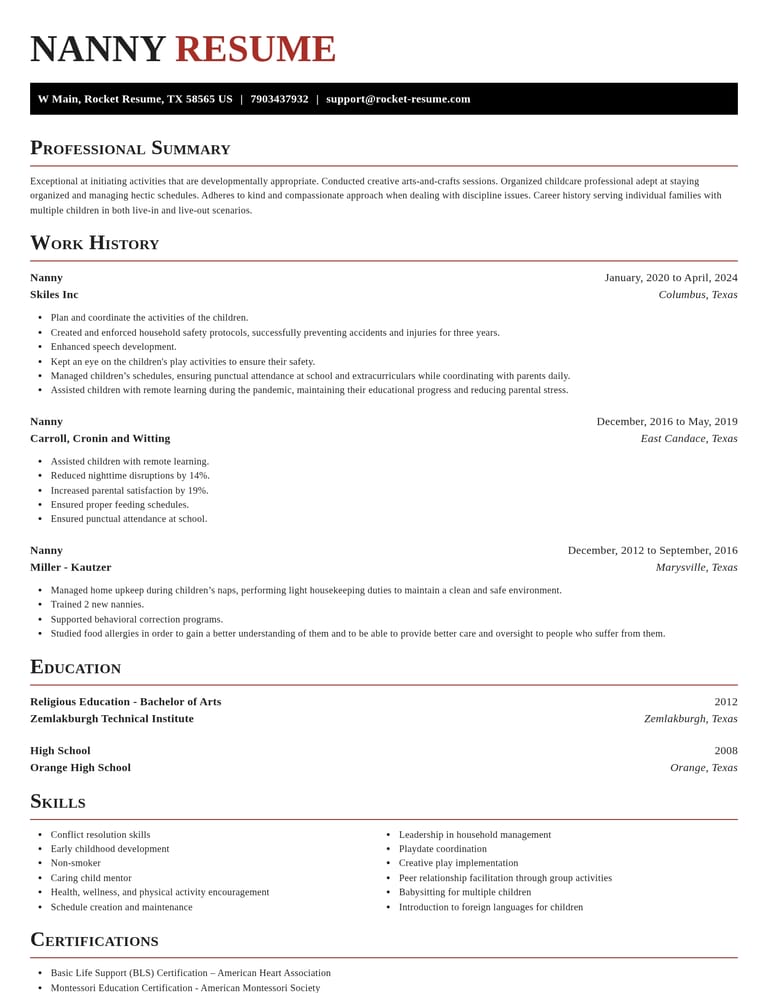 Nanny CV example