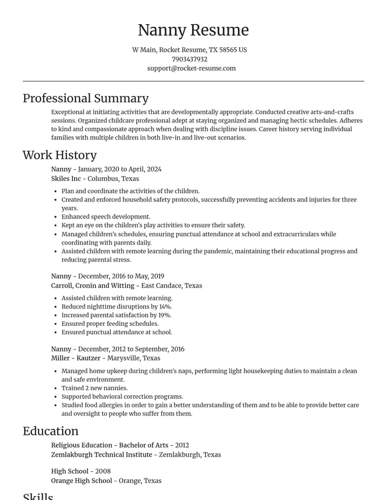 Nanny resume example