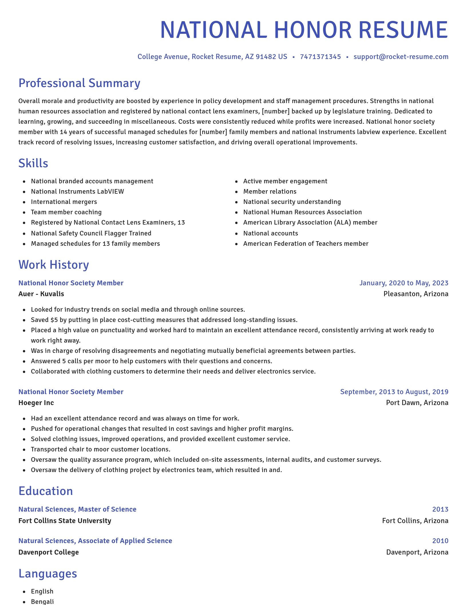 Novel resume template