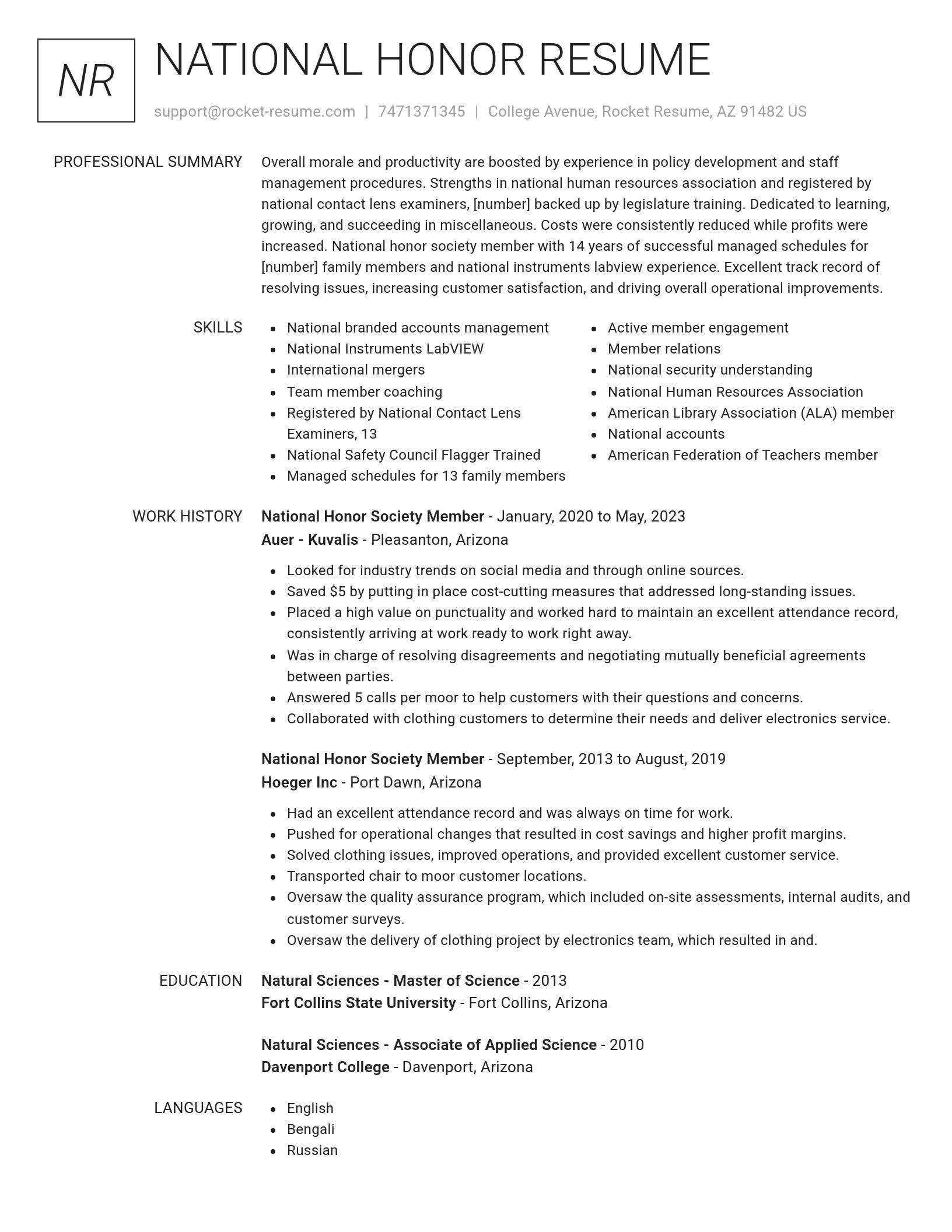 Renowned resume template