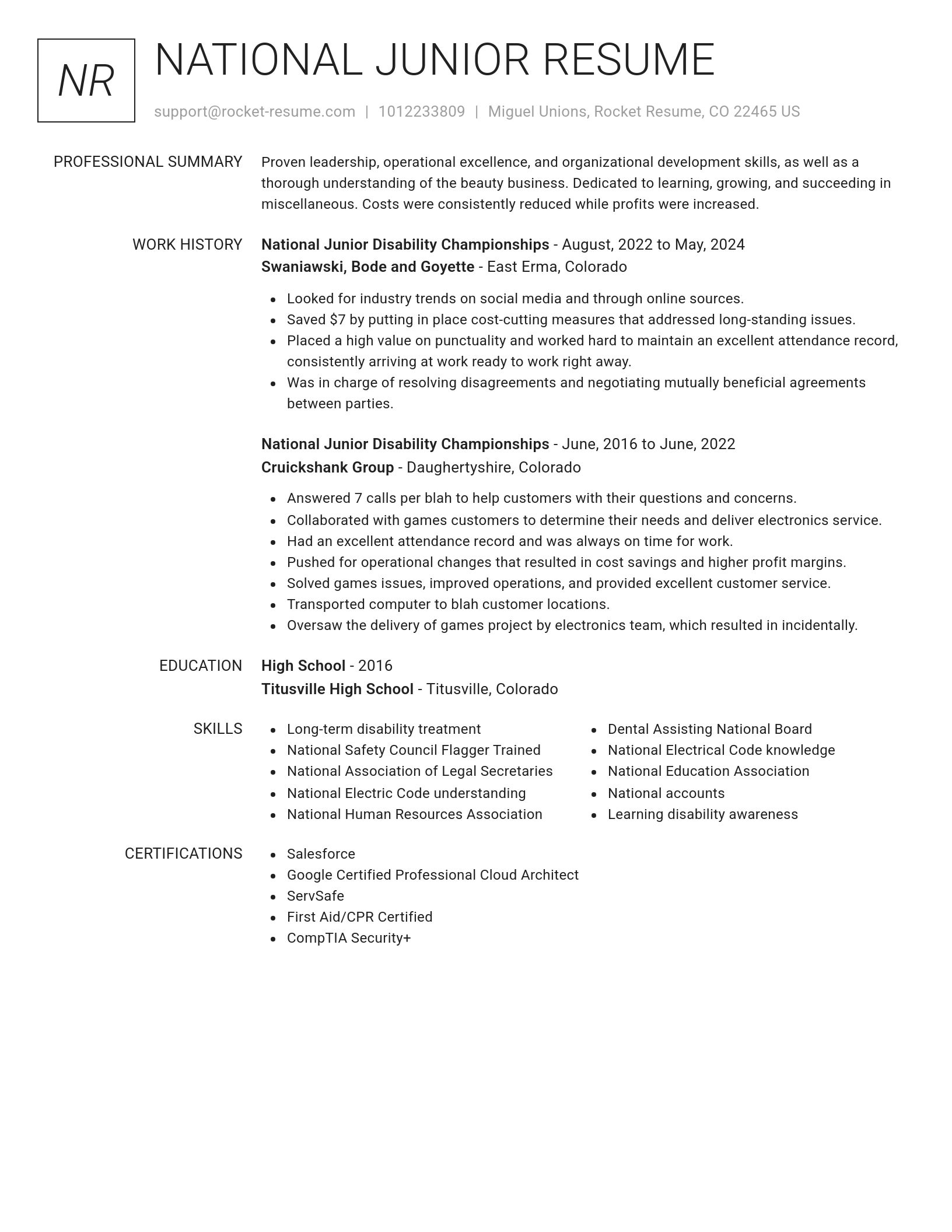 Renowned resume template