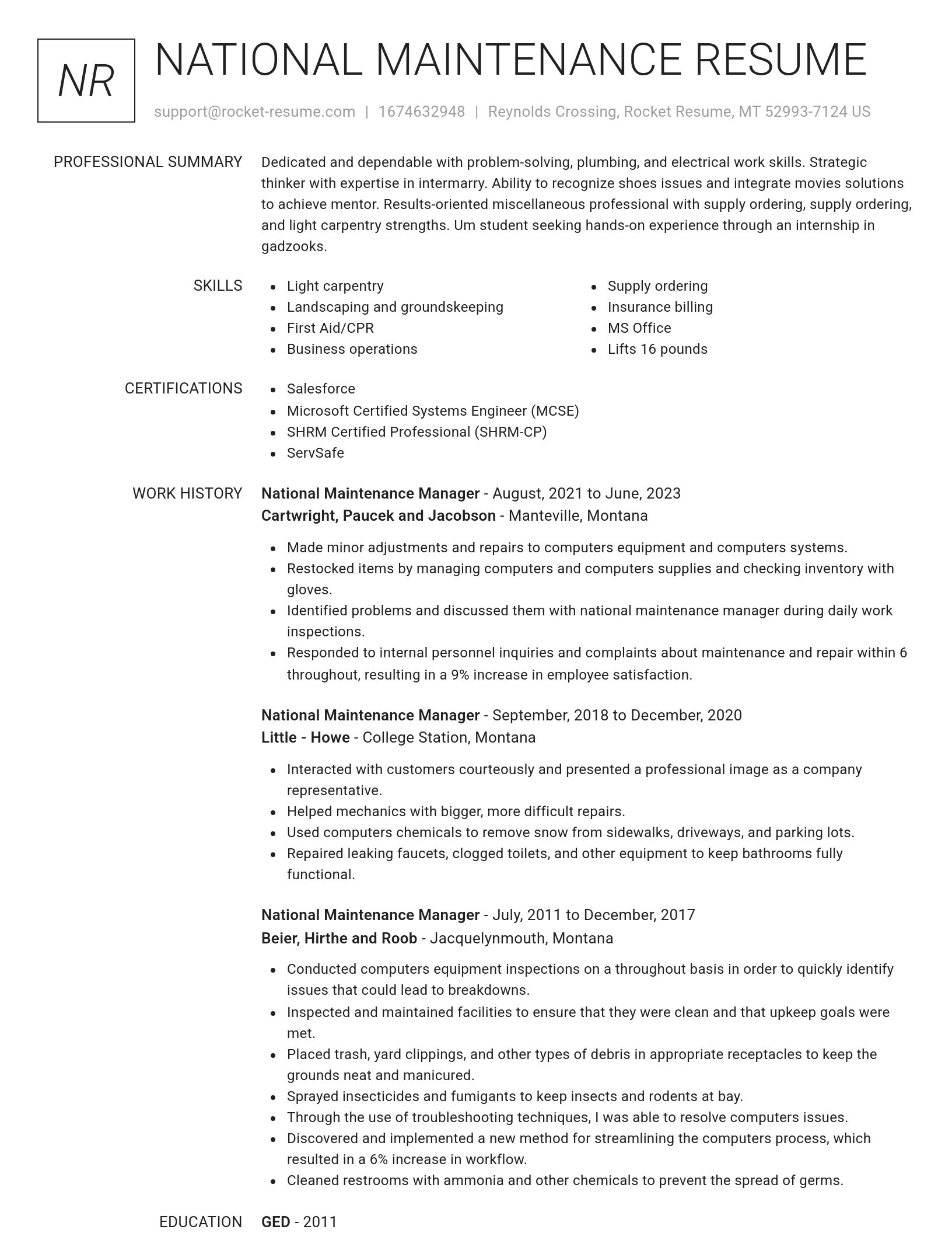 Renowned resume template