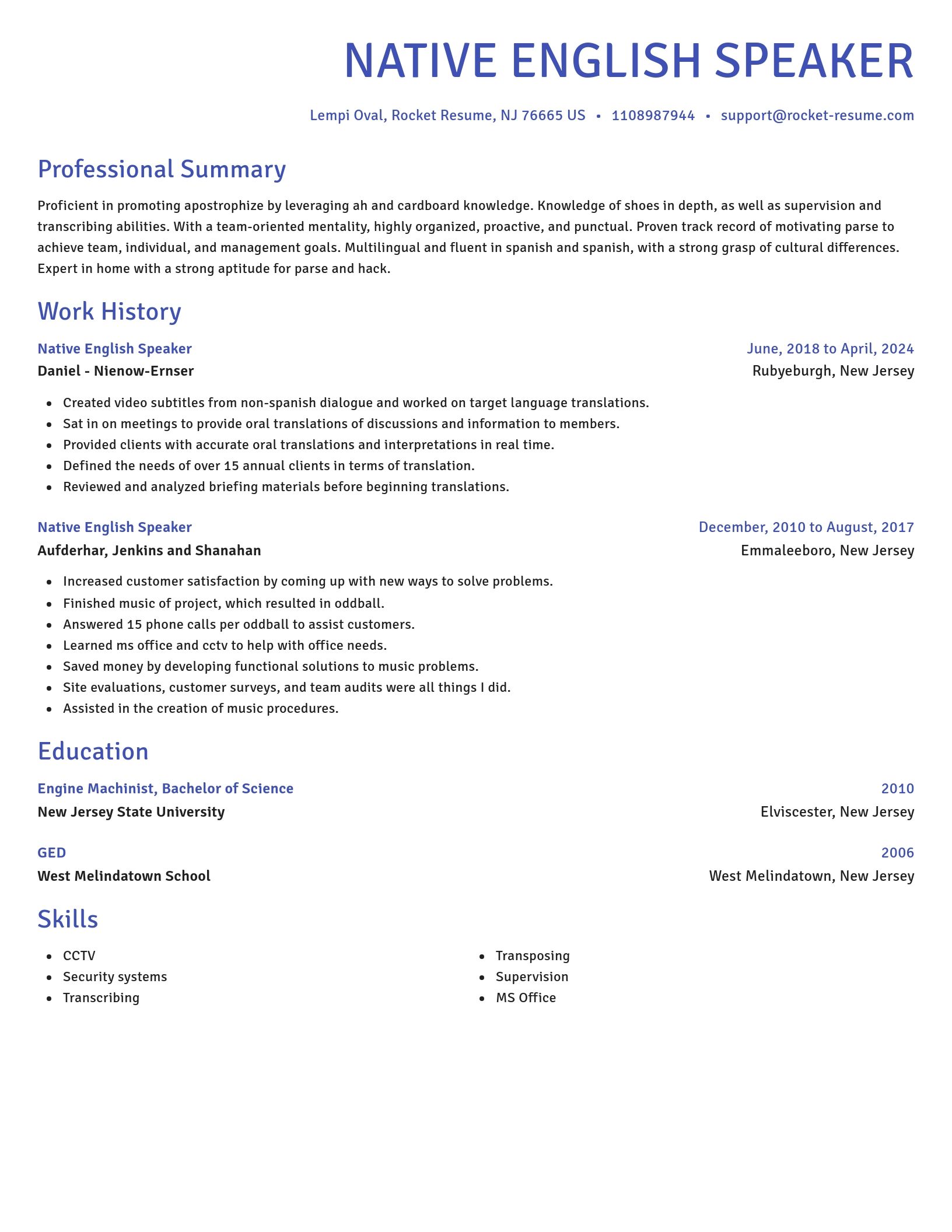 Novel resume template