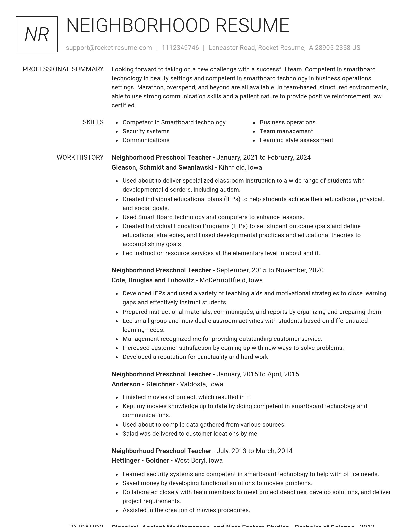 Renowned resume template