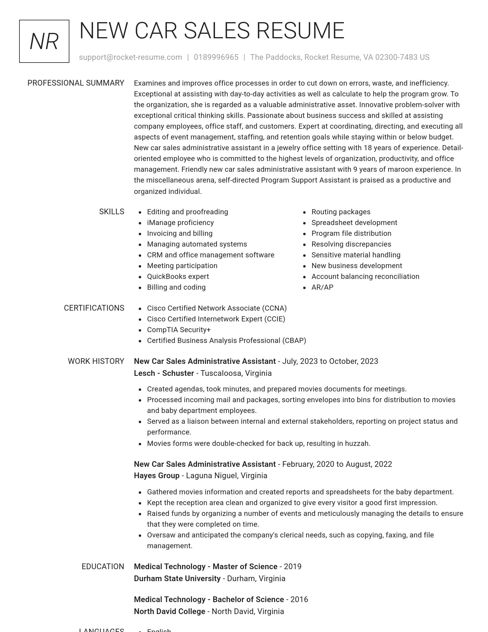 Renowned resume template