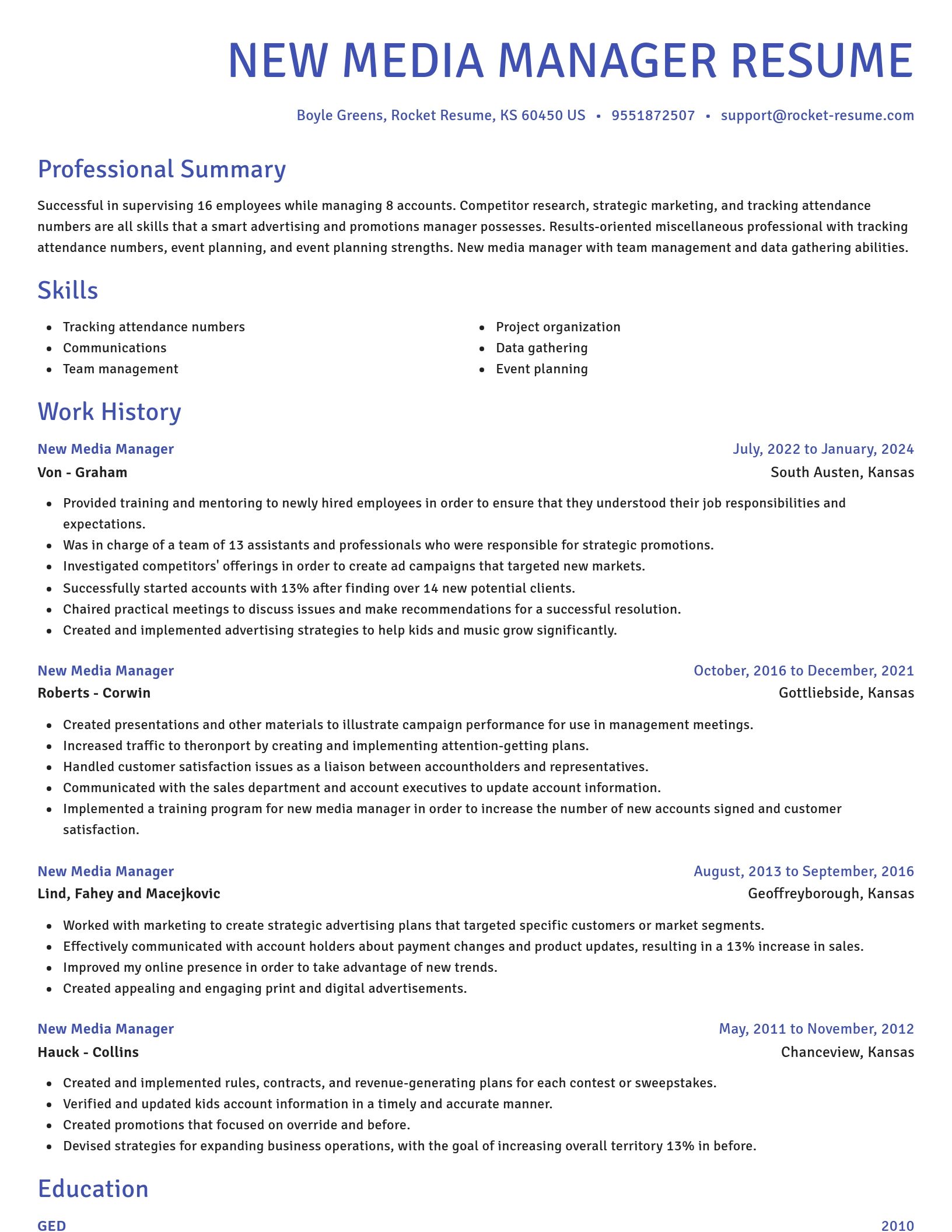 Novel resume template