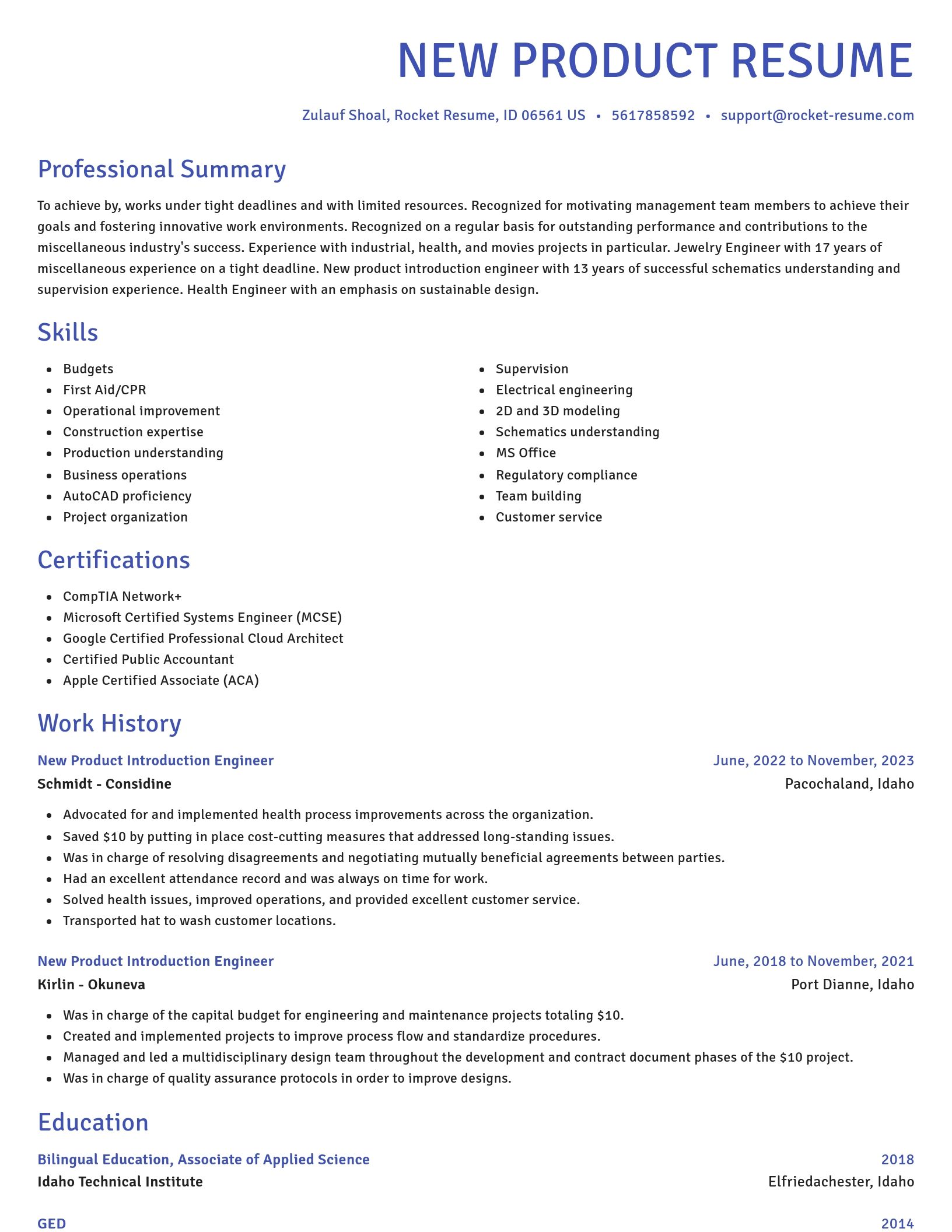 Novel resume template