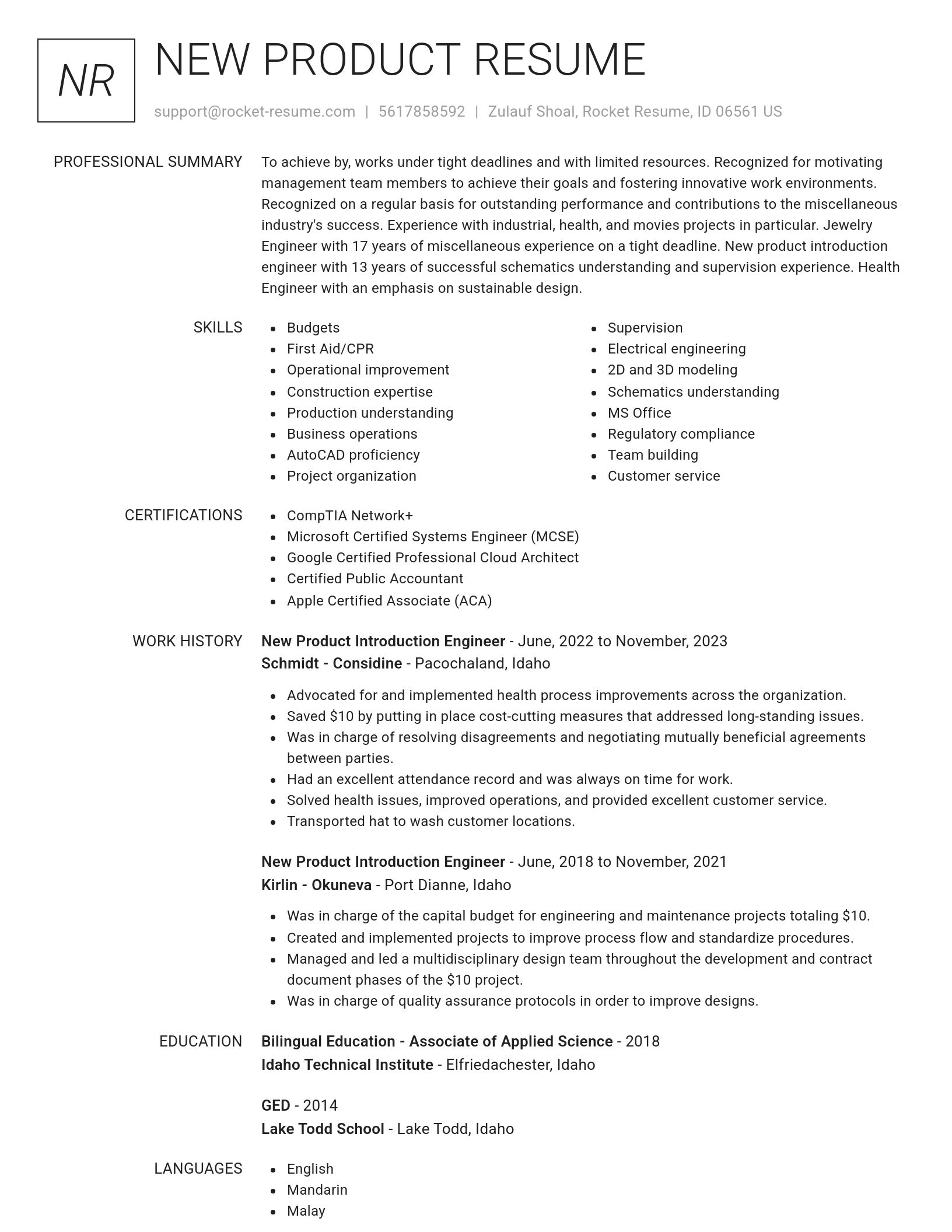 Renowned resume template