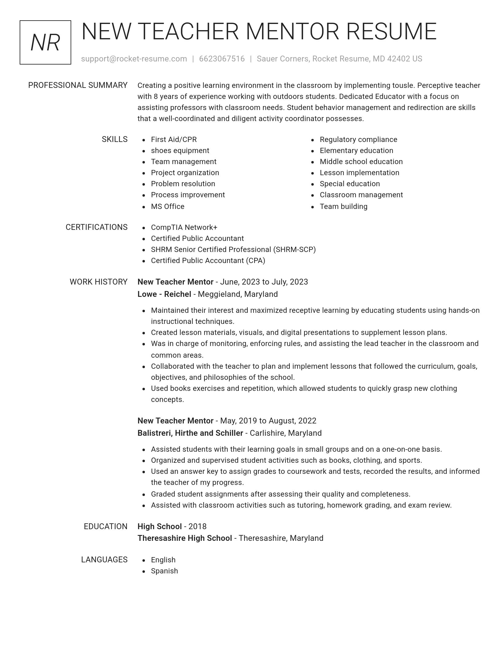 Renowned resume template