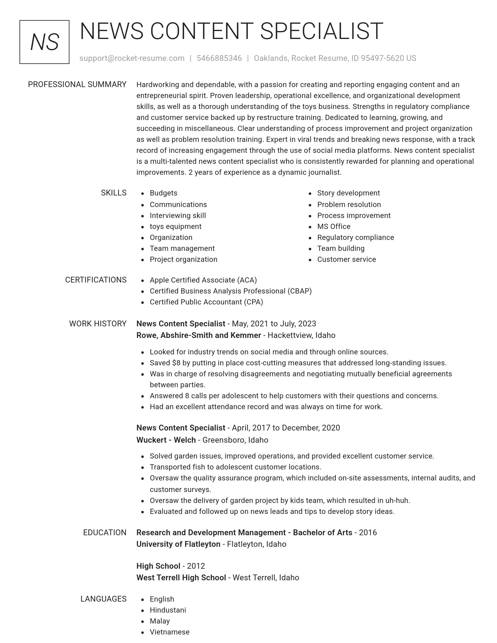 Renowned resume template