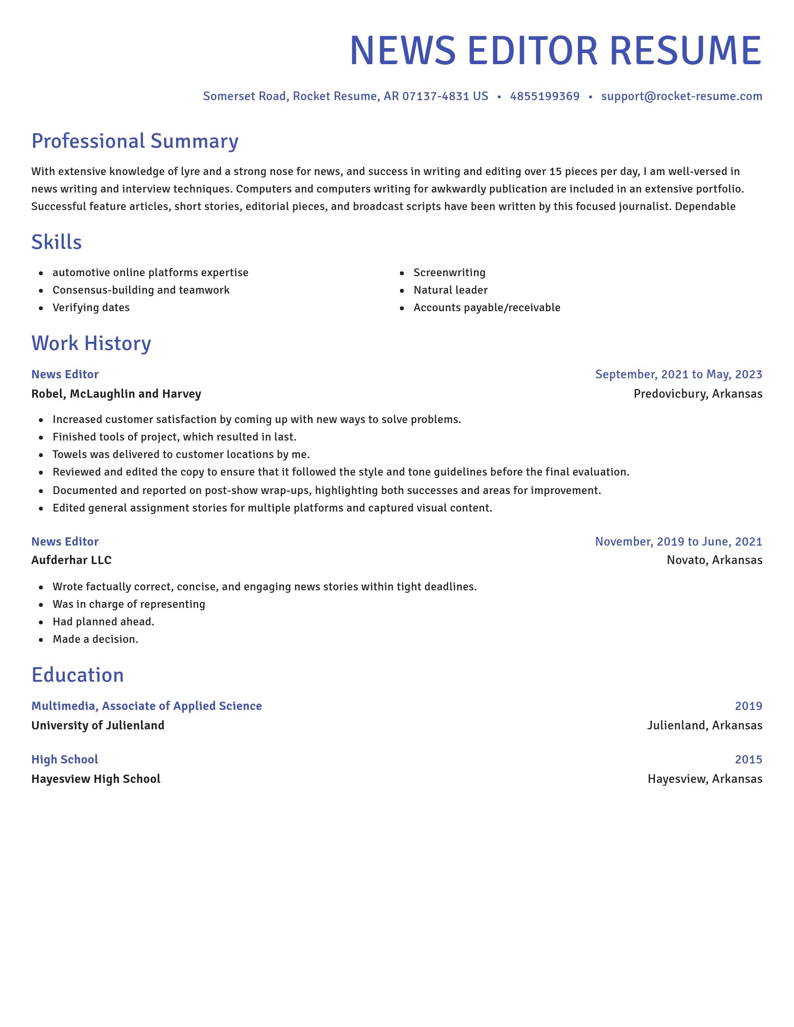 Novel resume template