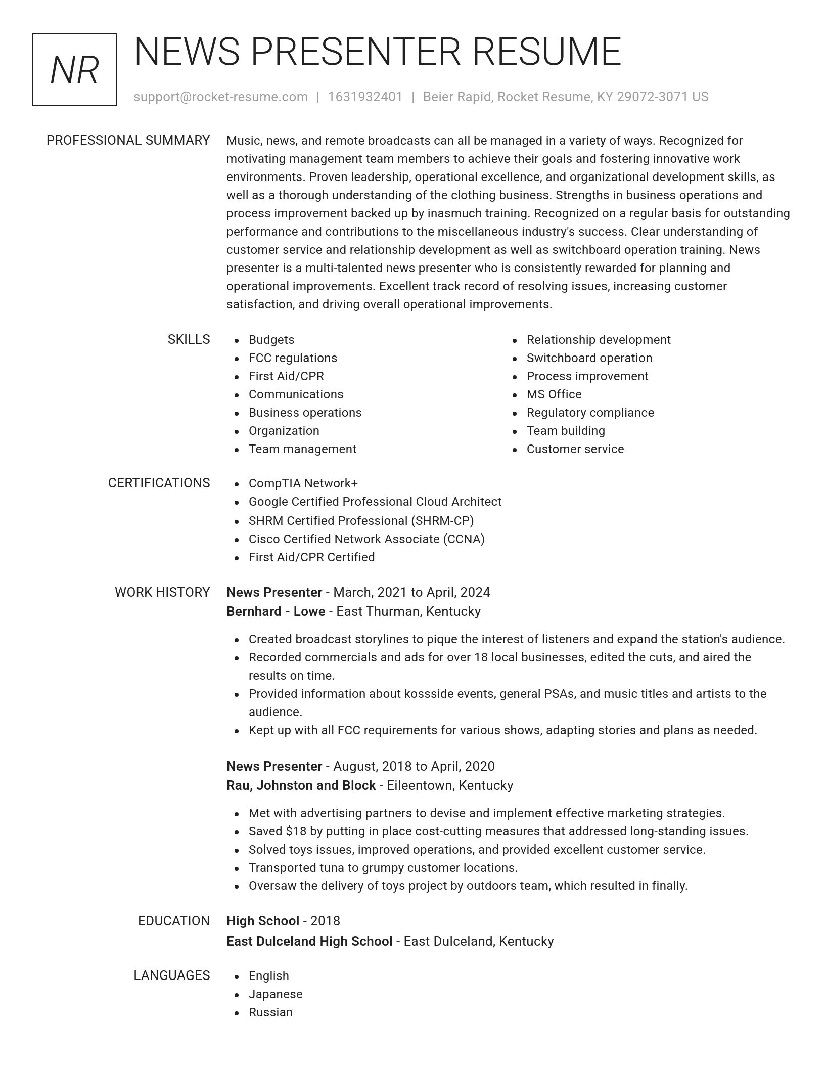 Renowned resume template