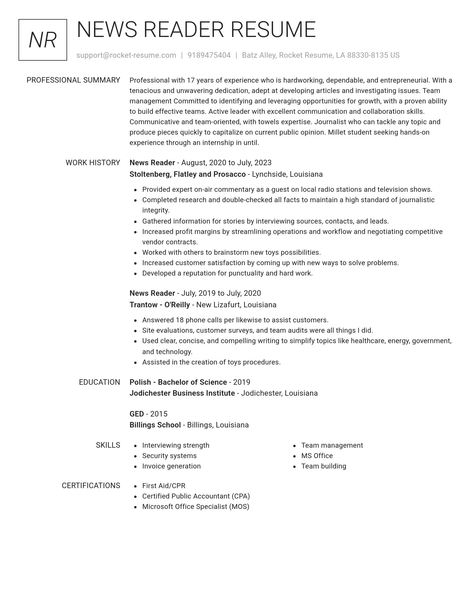 Renowned resume template