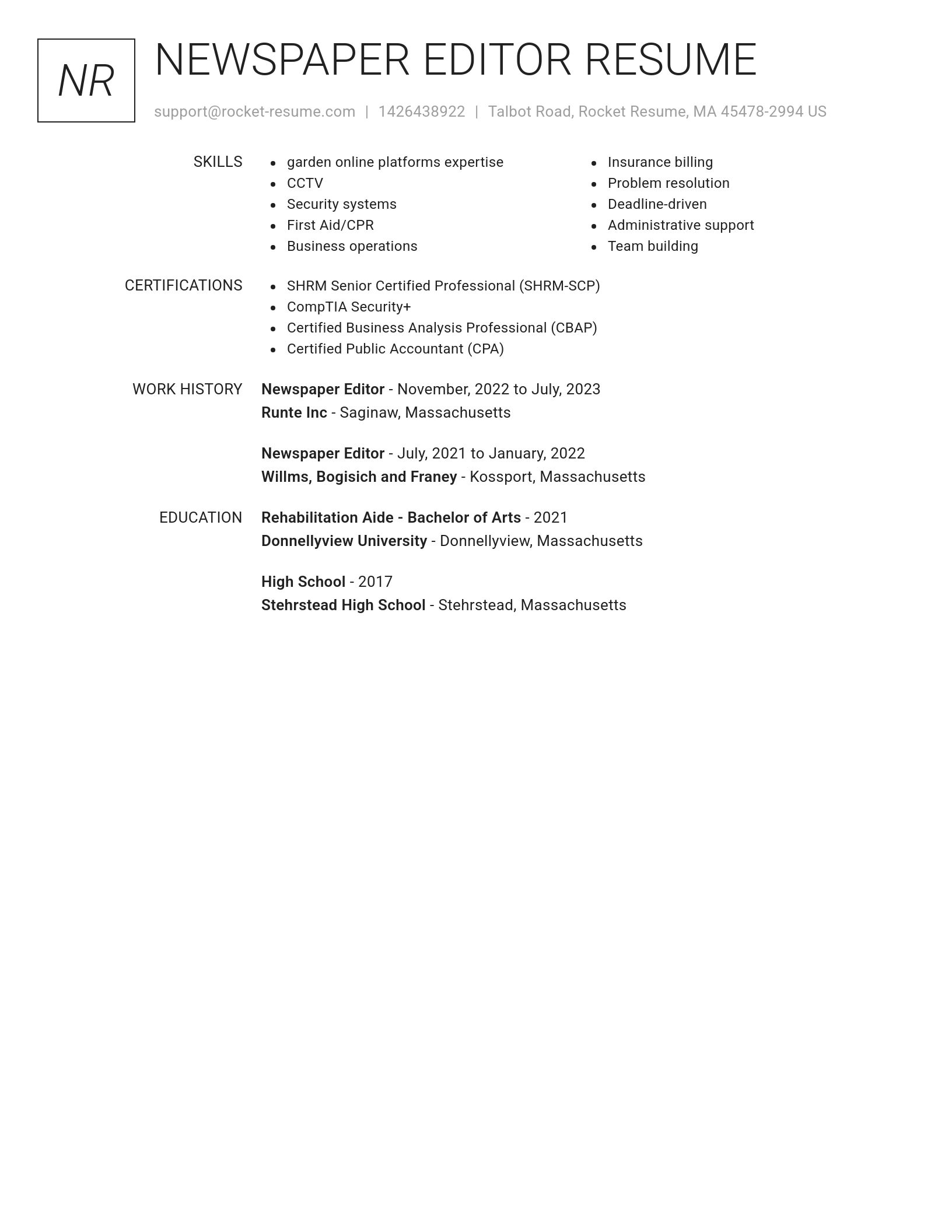 Renowned resume template