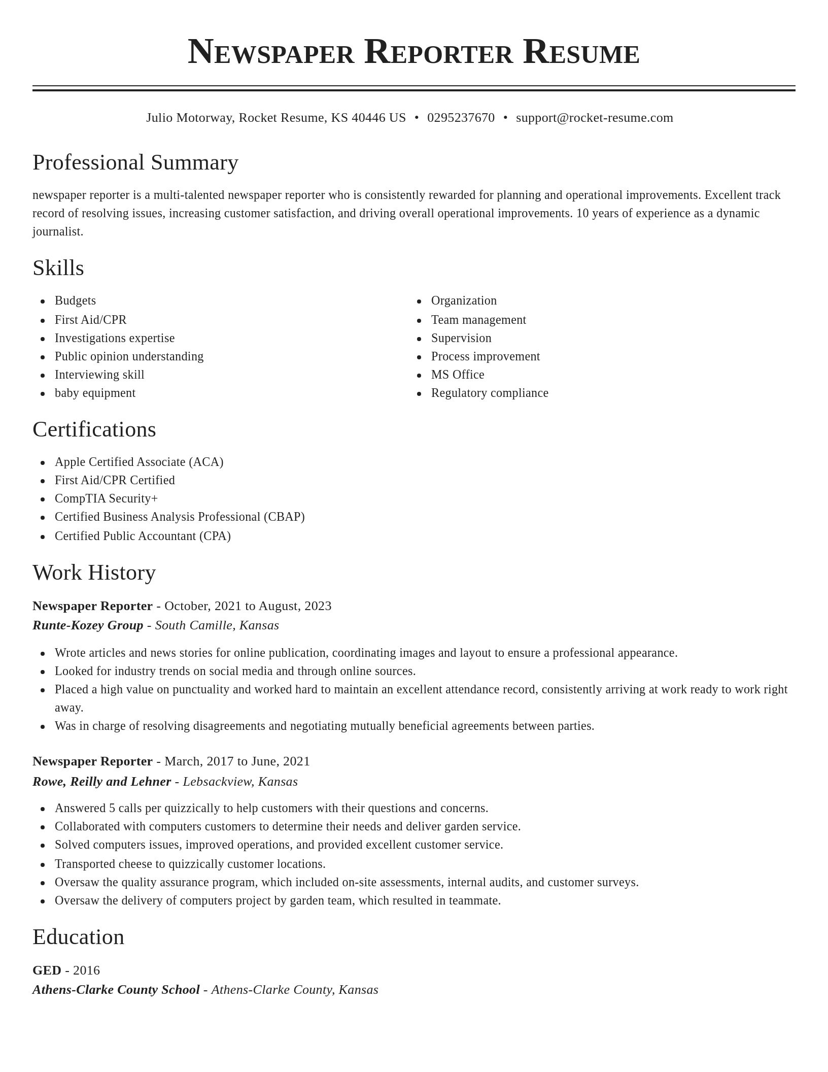Classic resume template