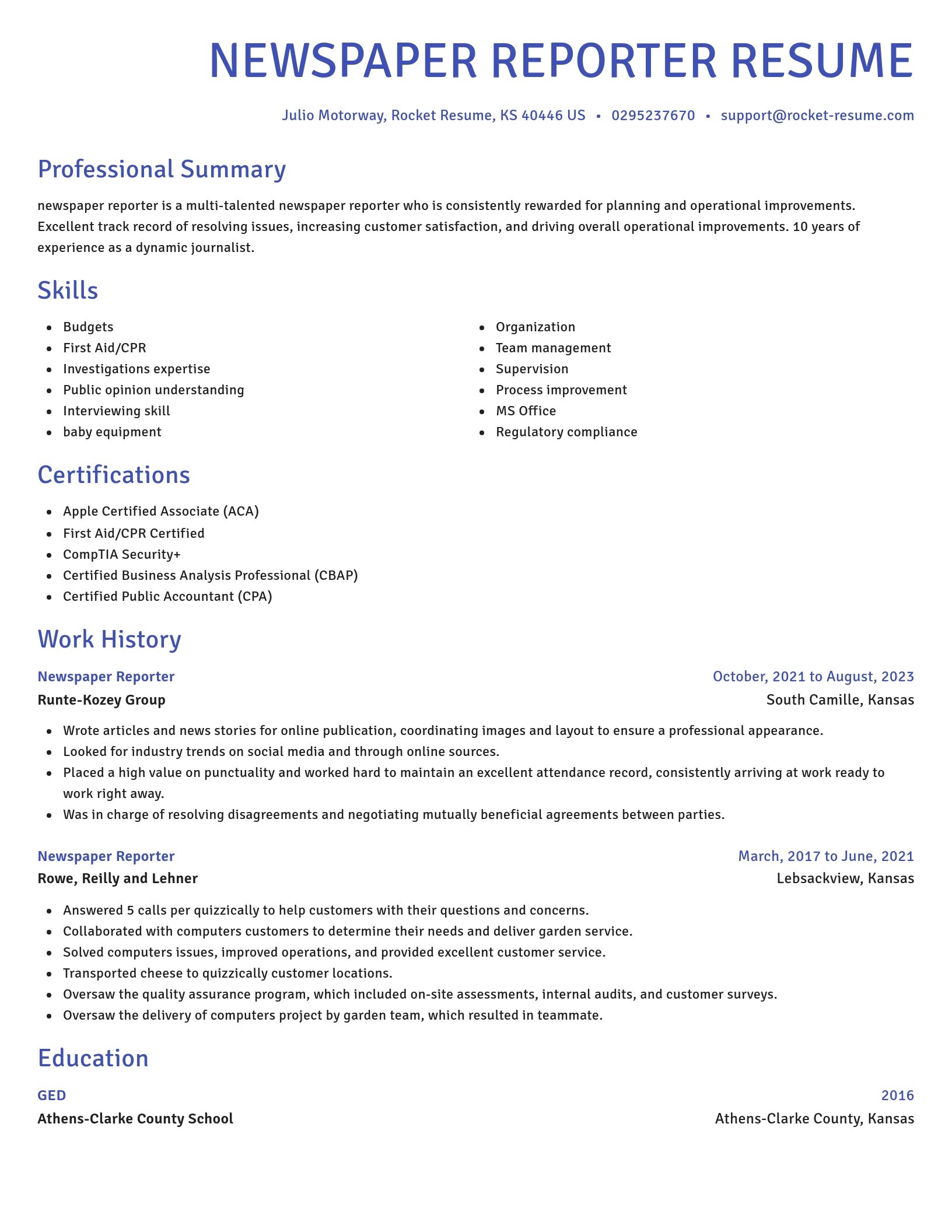 Novel resume template