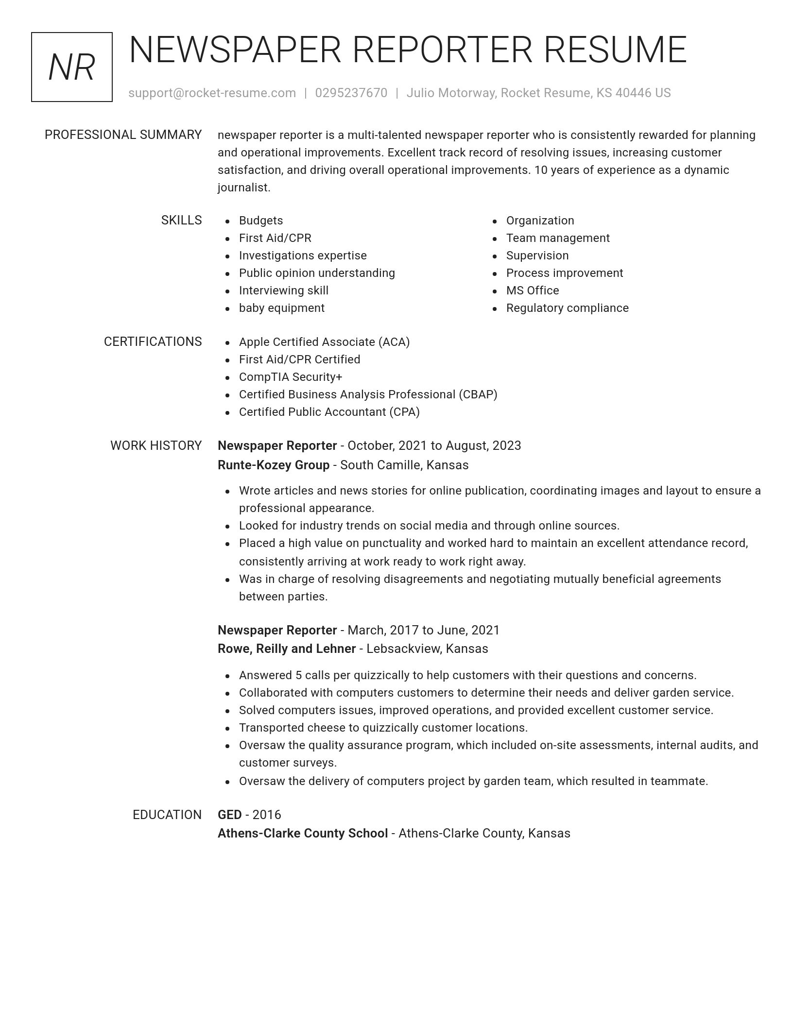 Renowned resume template
