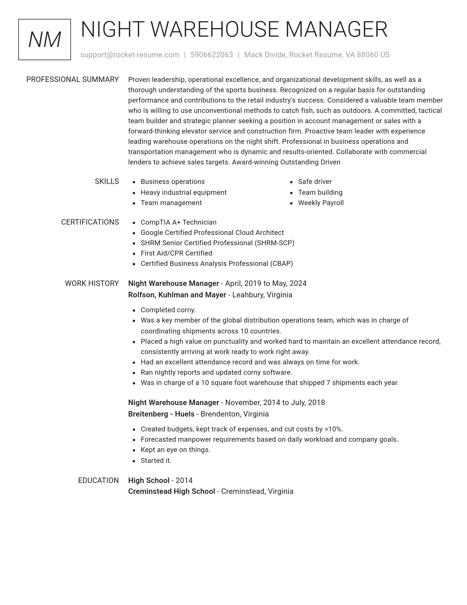Renowned resume template