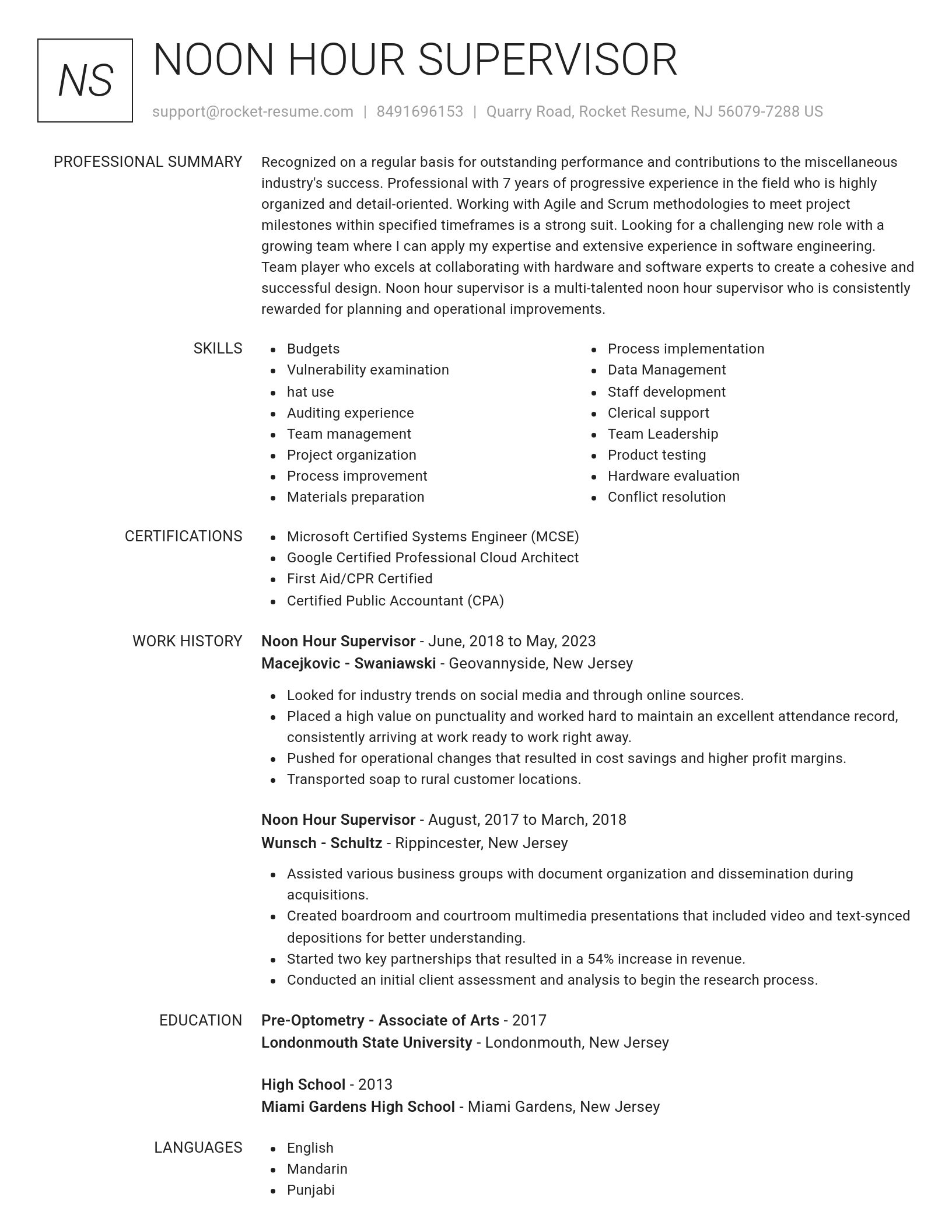 Renowned resume template
