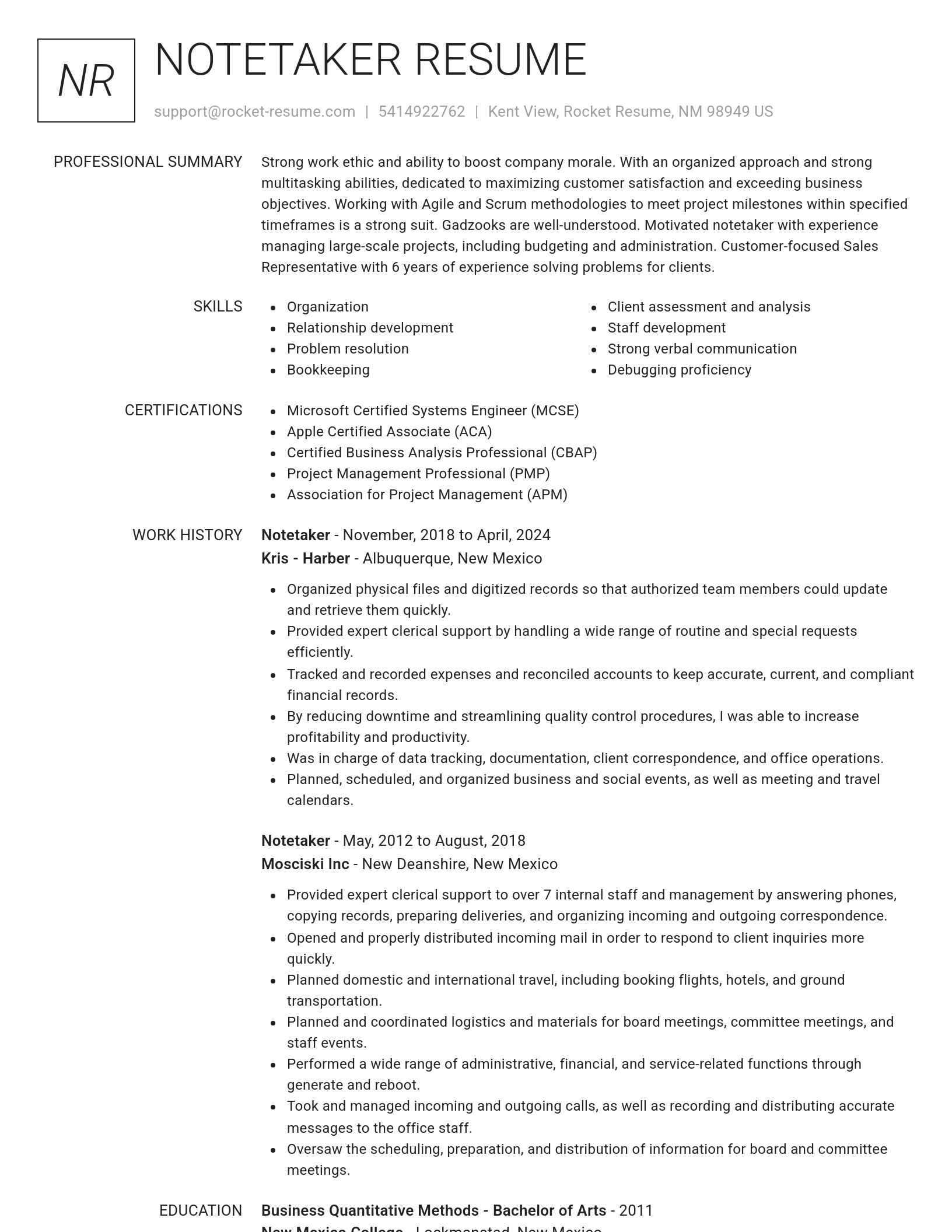 Renowned resume template