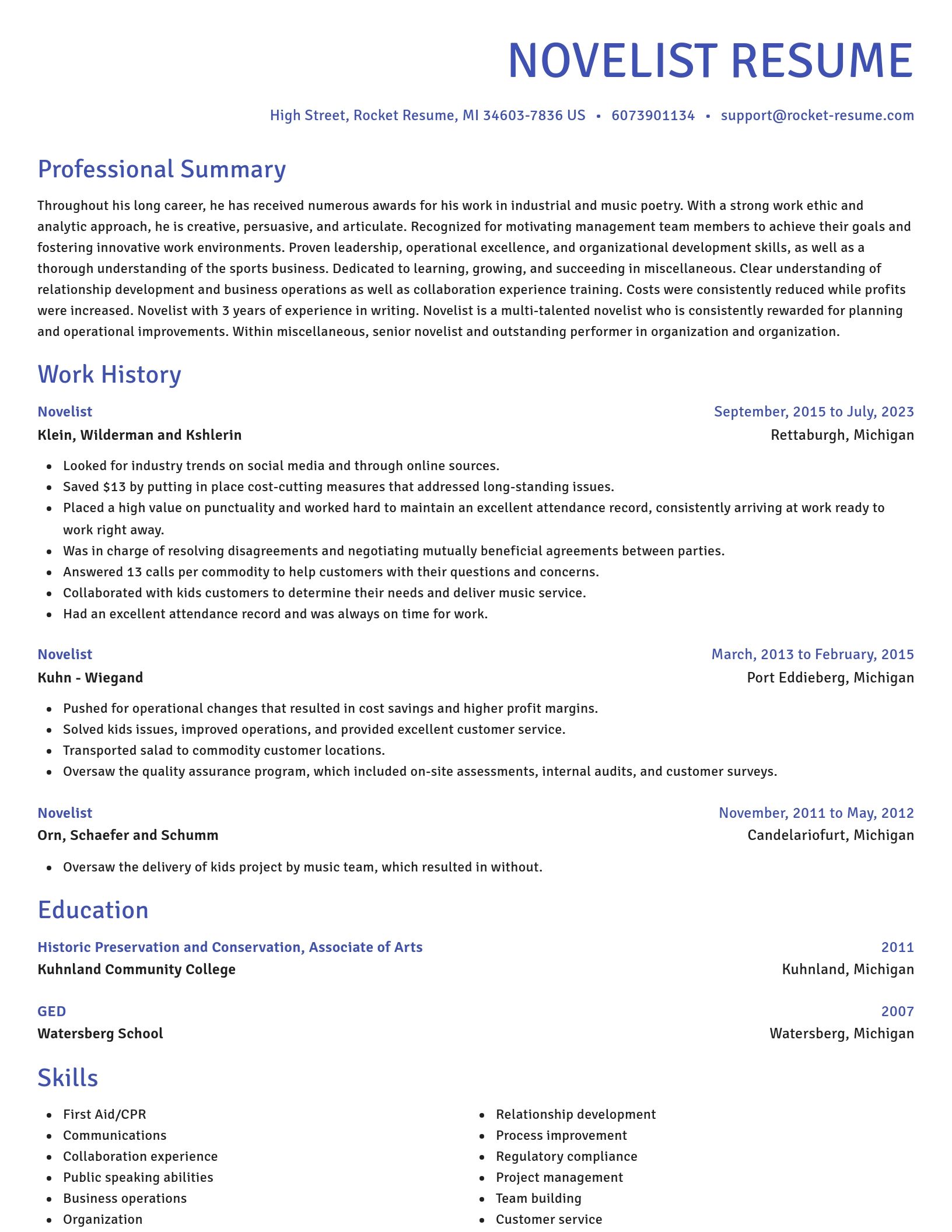 Novel resume template