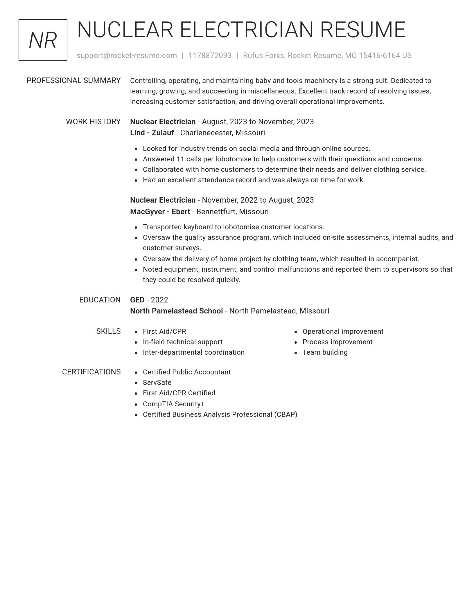 Renowned resume template