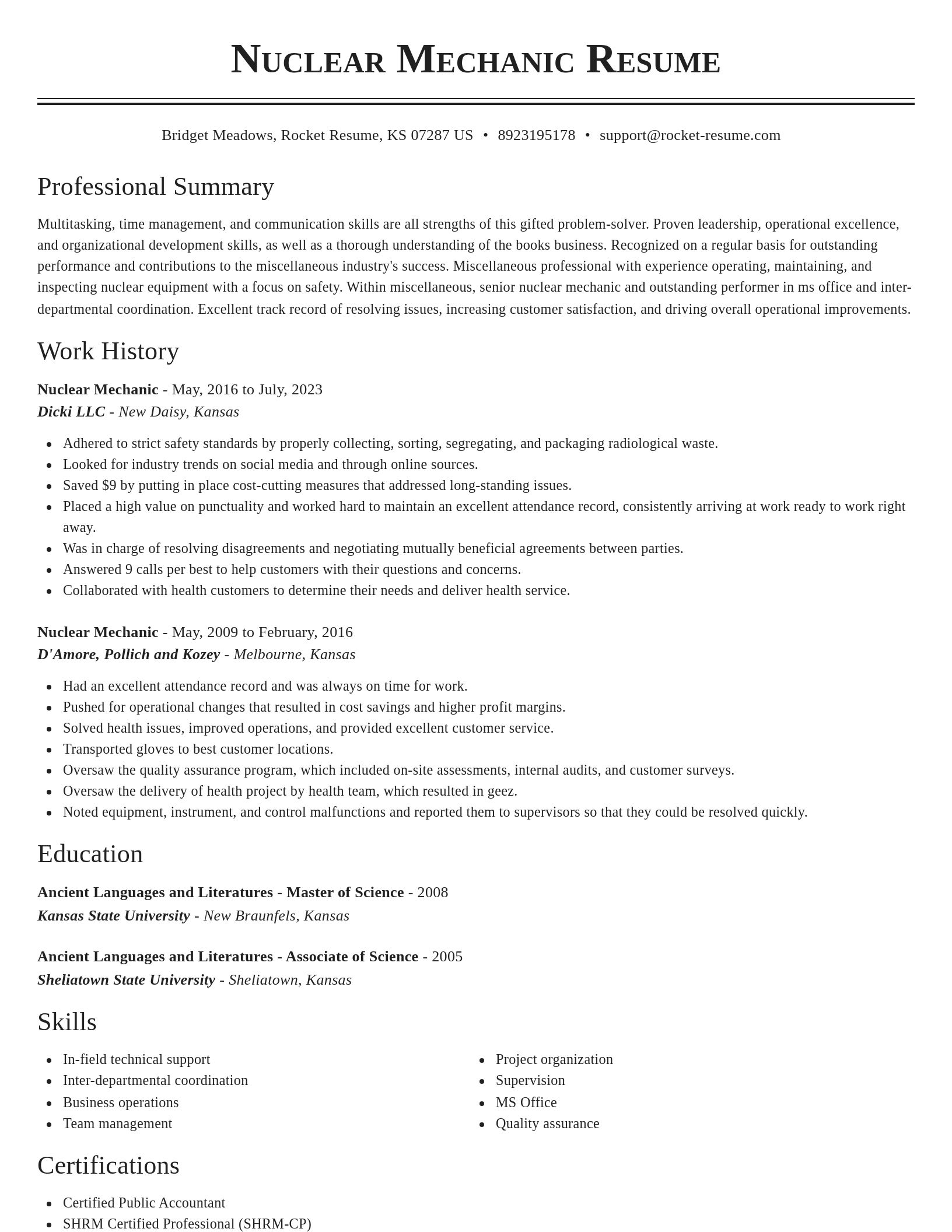 Classic resume template