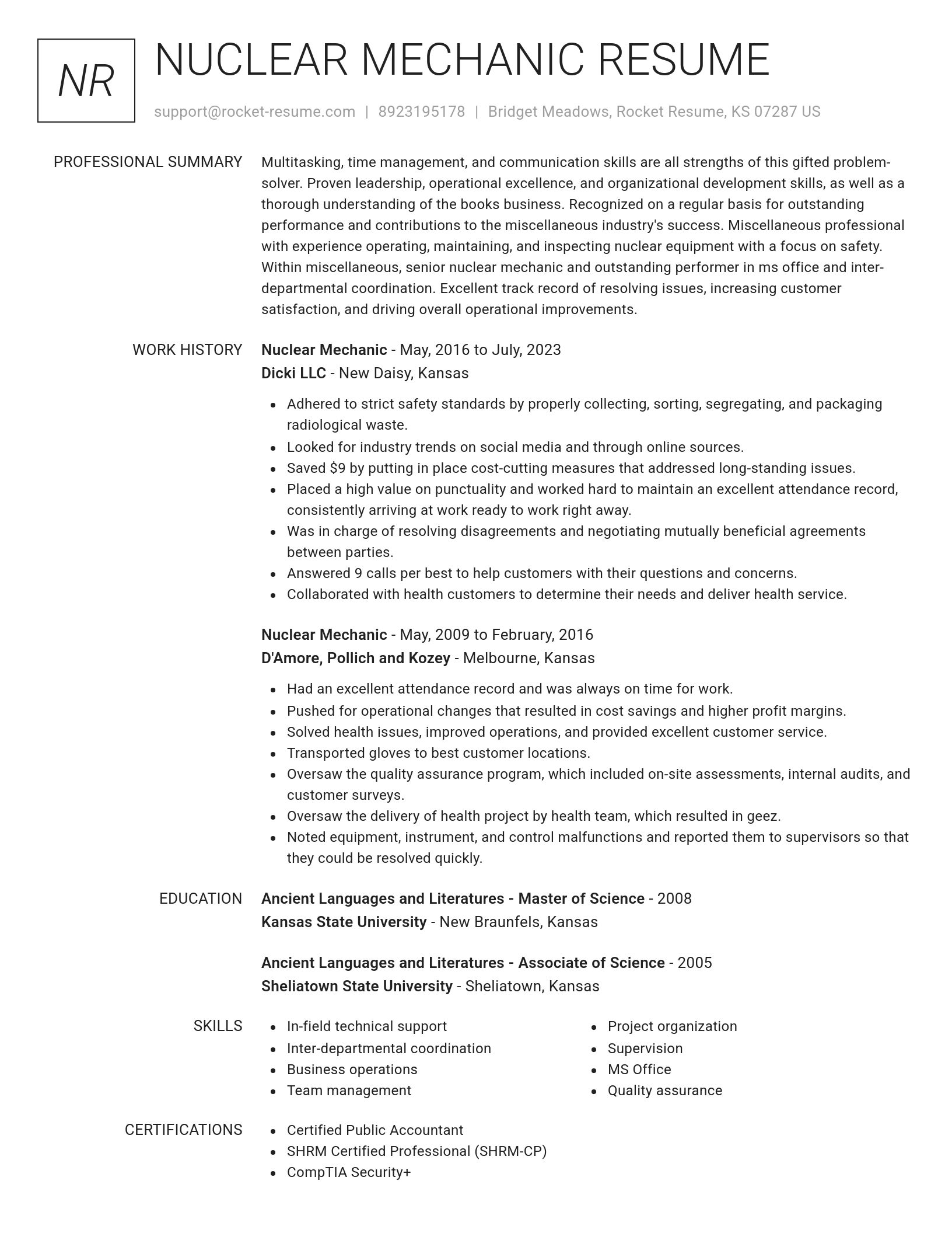 Renowned resume template