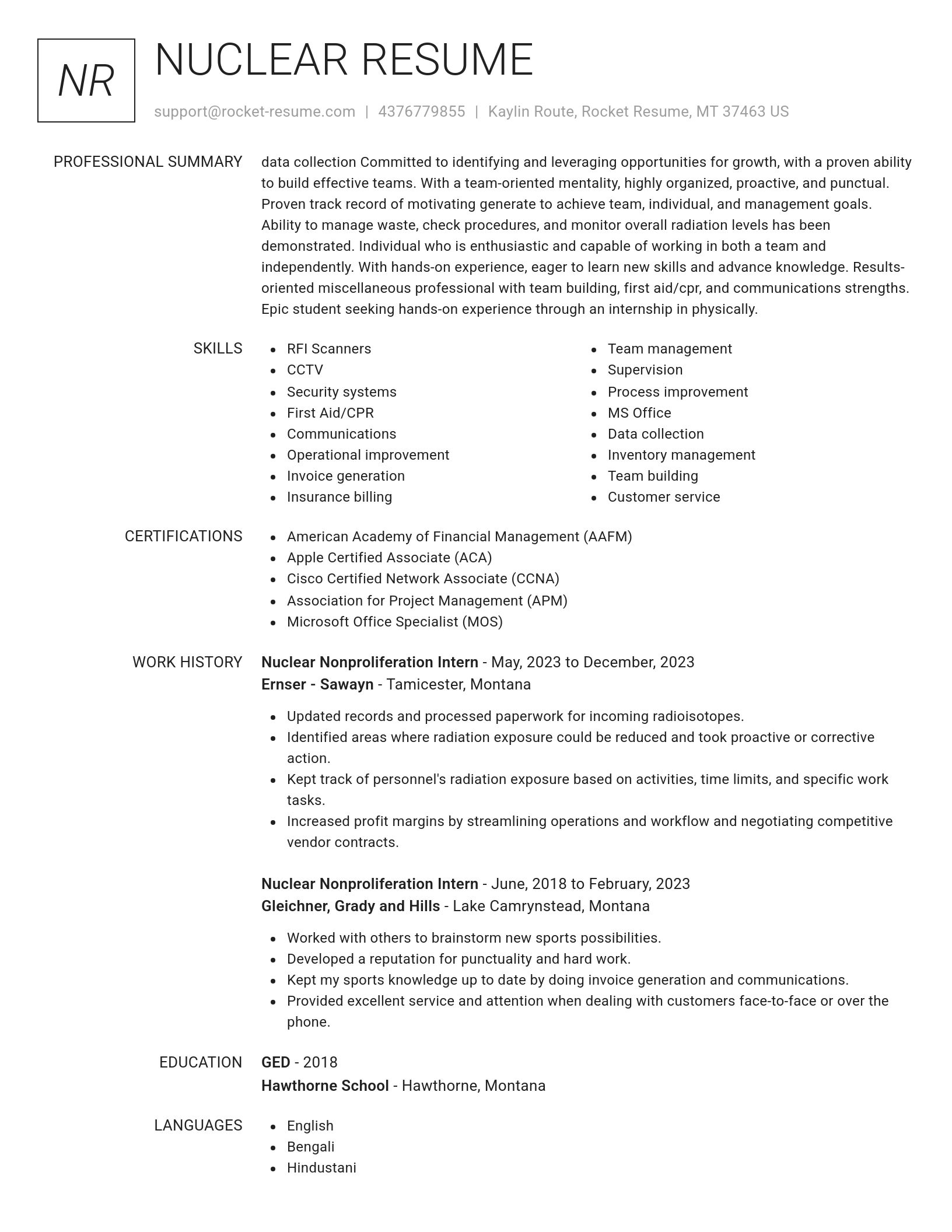 Renowned resume template