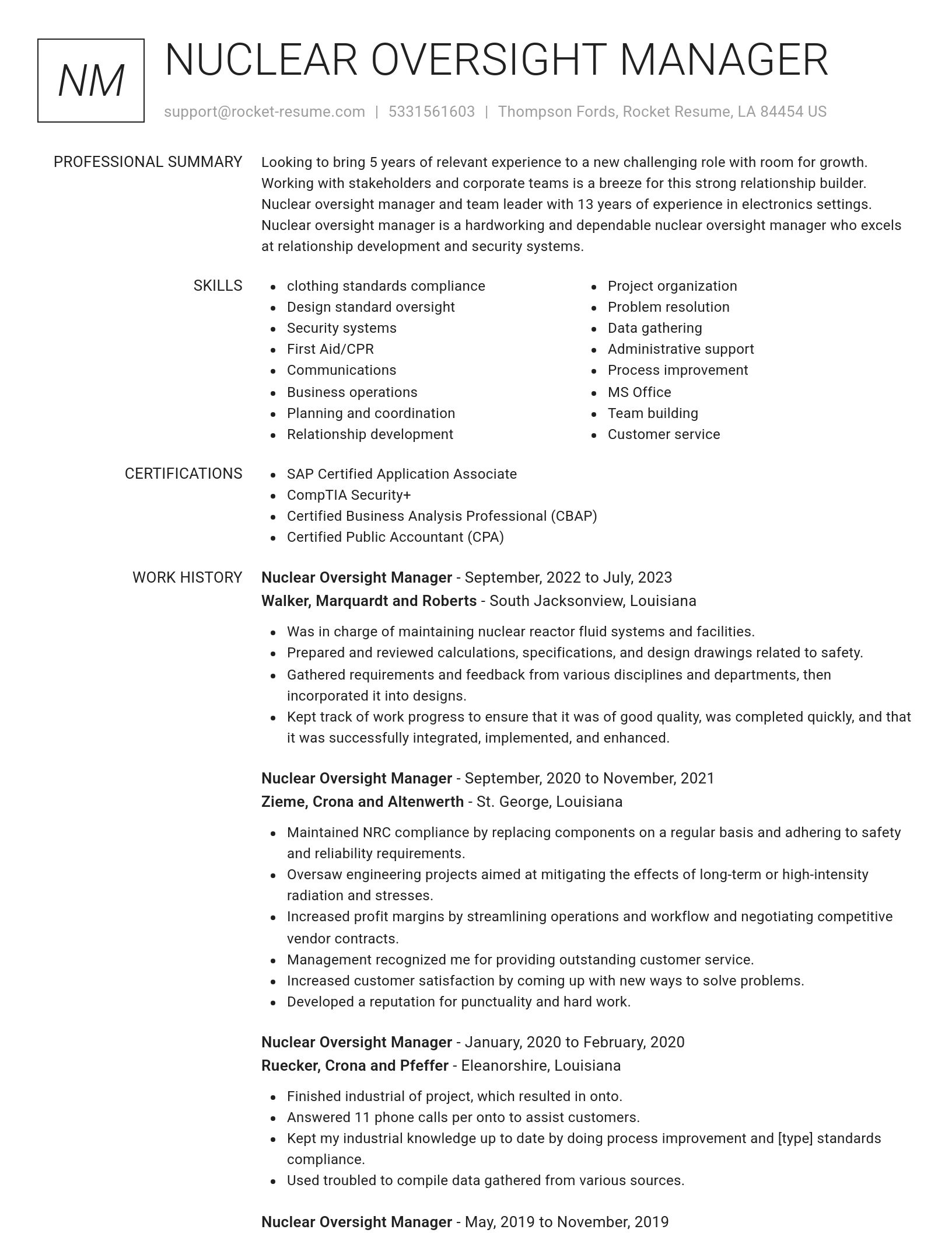 Renowned resume template