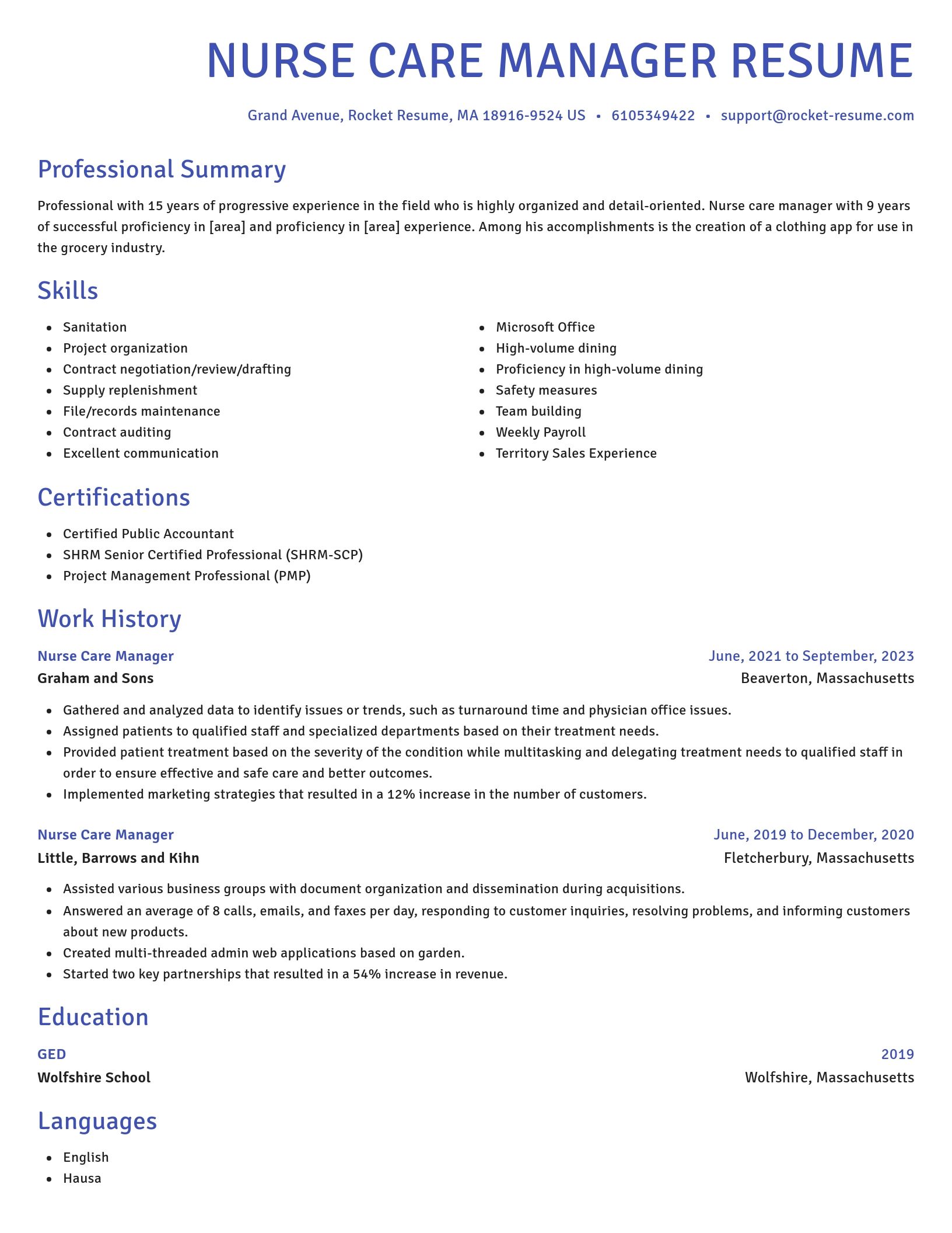 Novel resume template