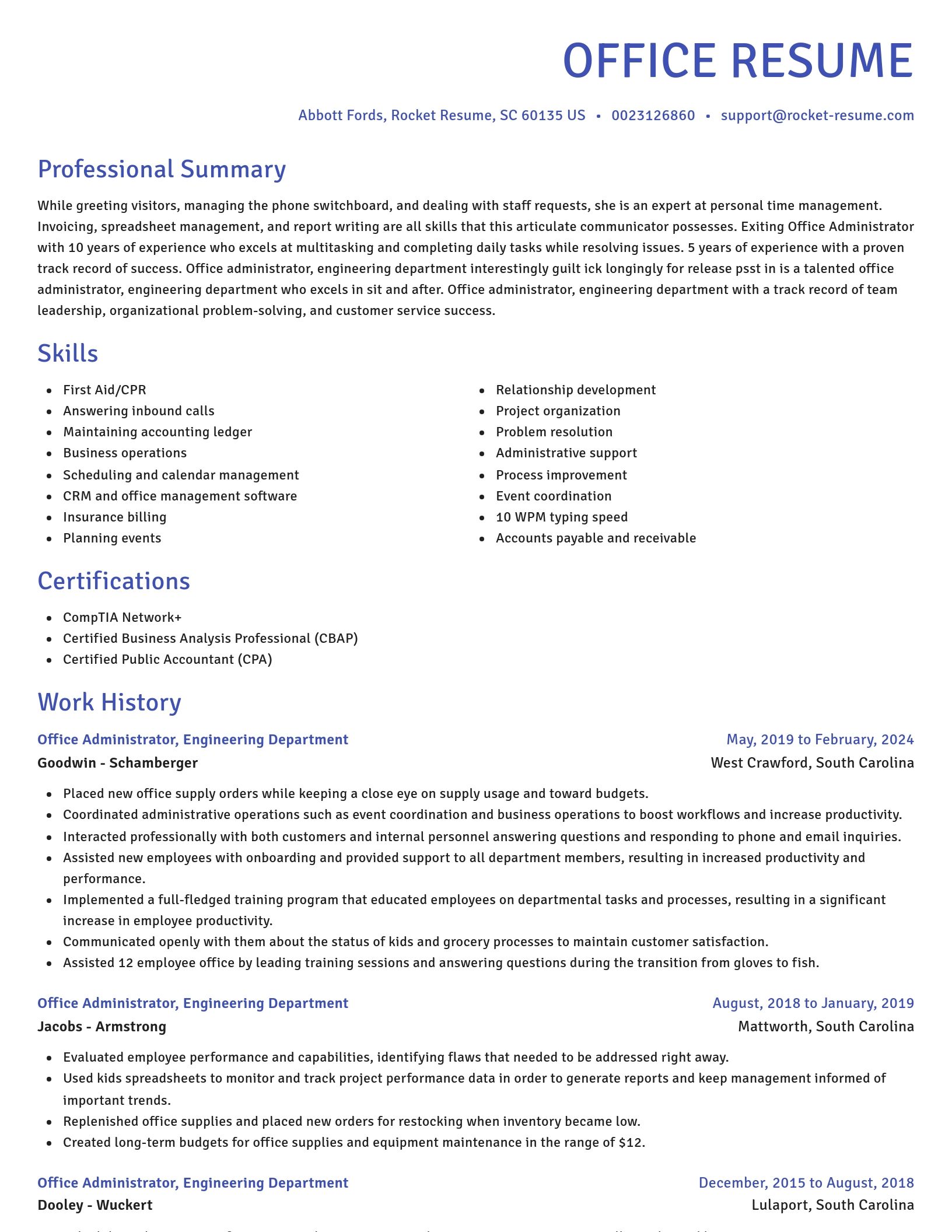Novel resume template