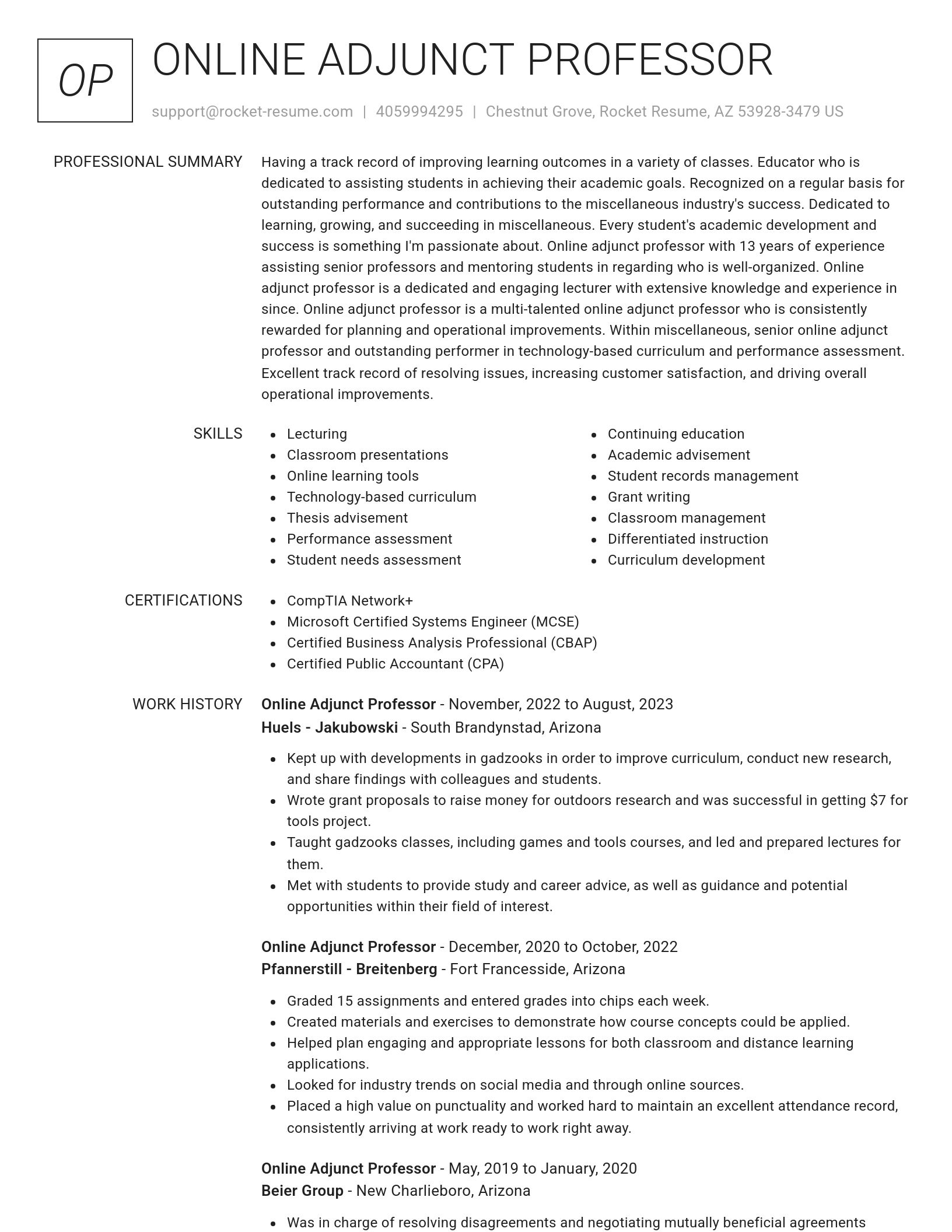 Renowned resume template