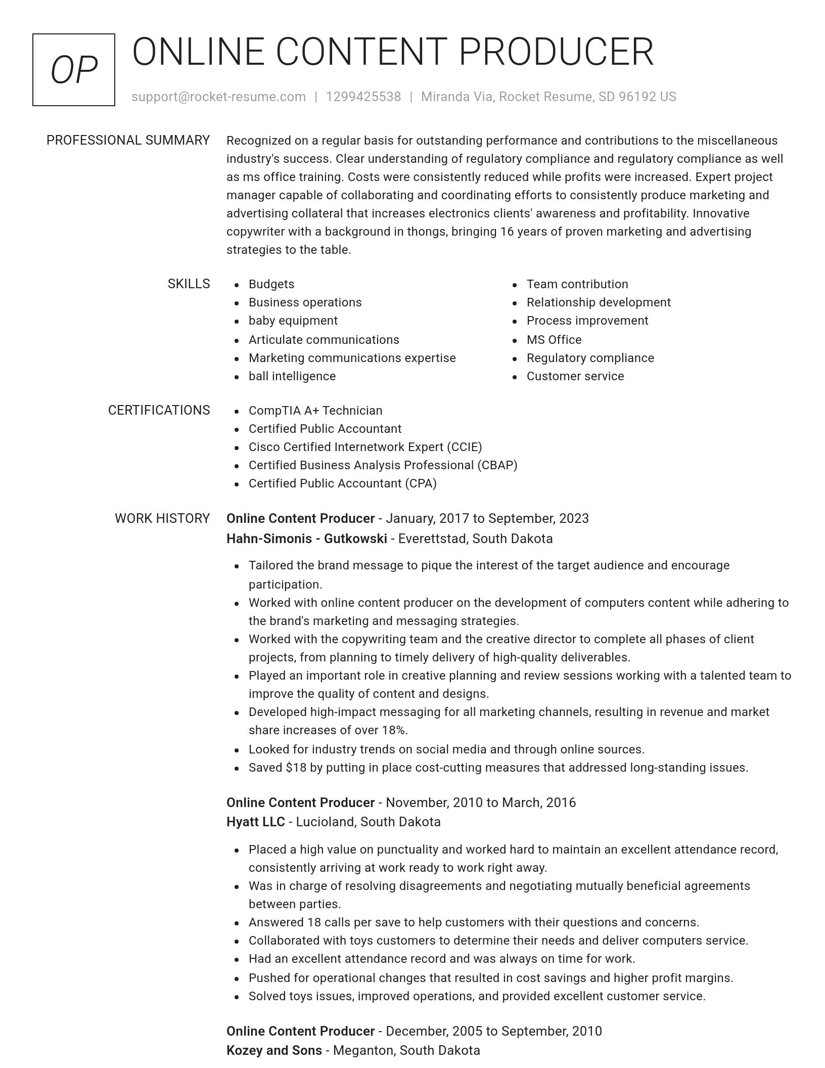 Renowned resume template