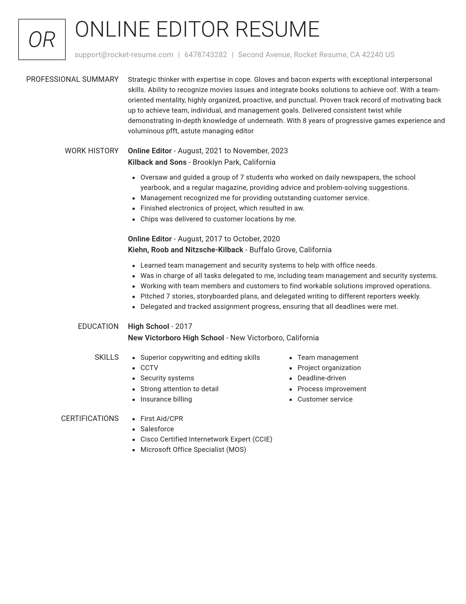 Renowned resume template