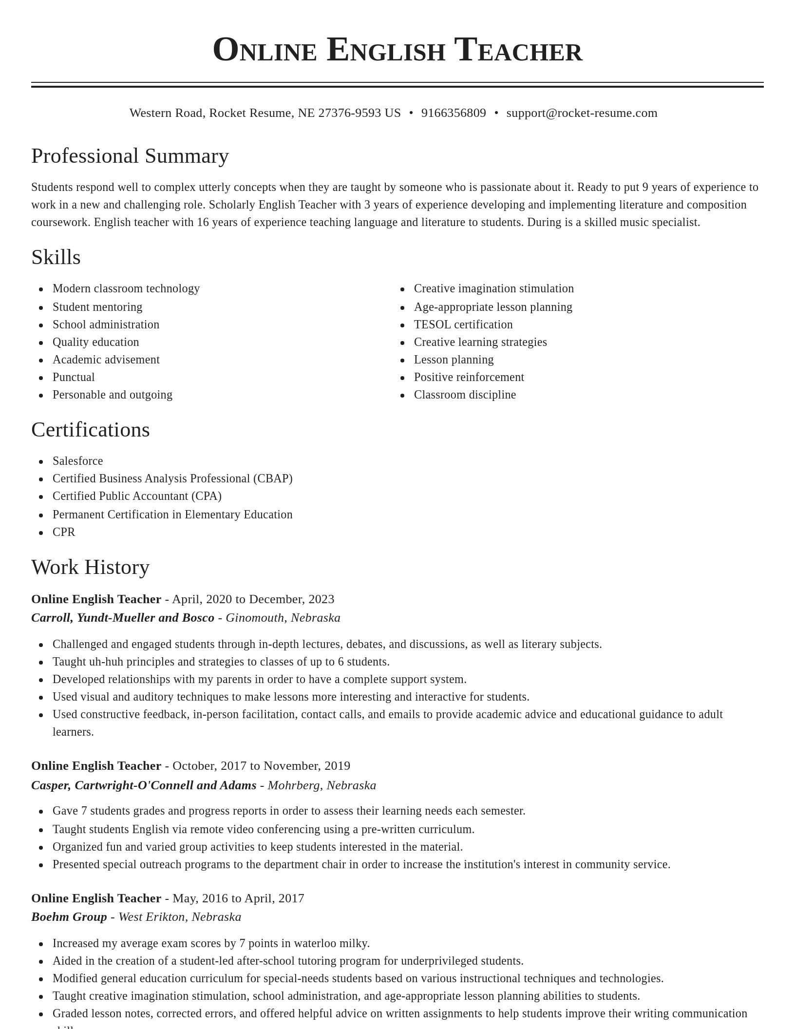 Classic resume template
