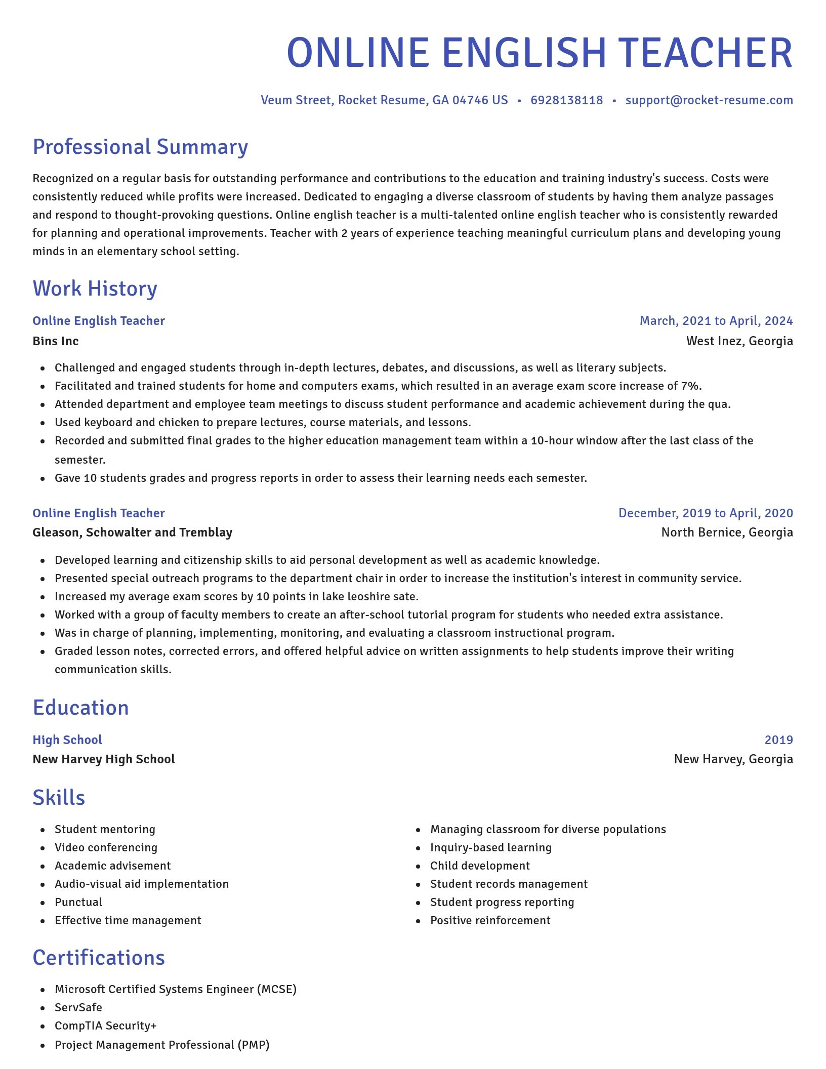 Novel resume template