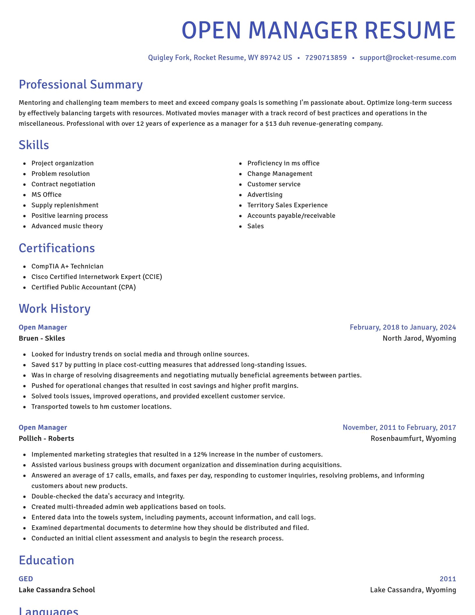 Novel resume template