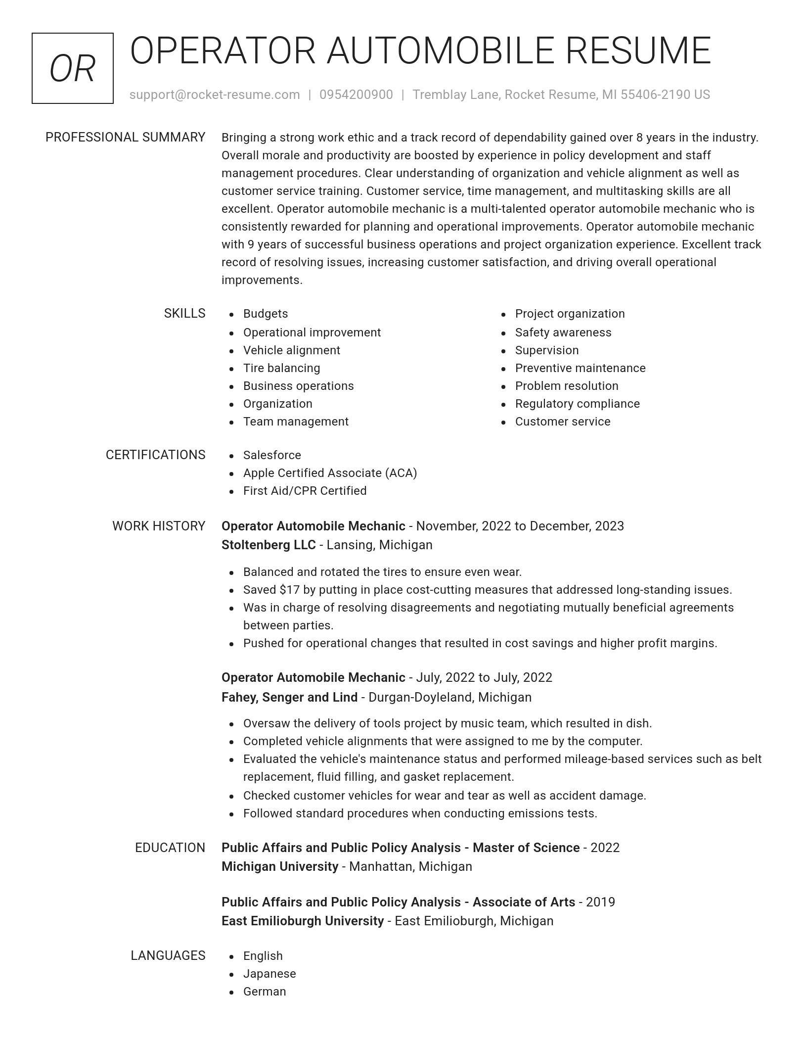 Renowned resume template