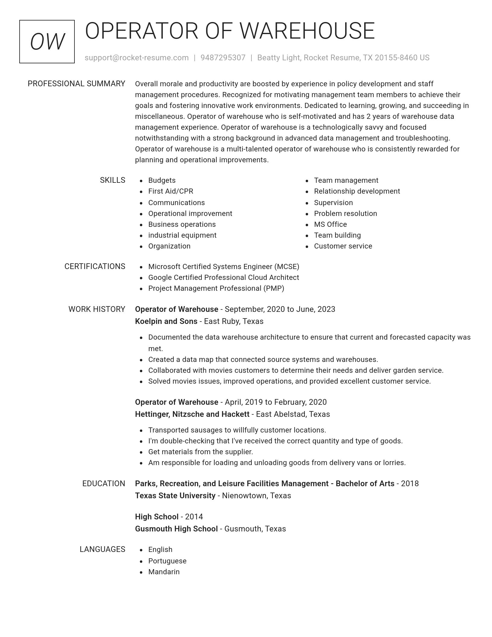Renowned resume template