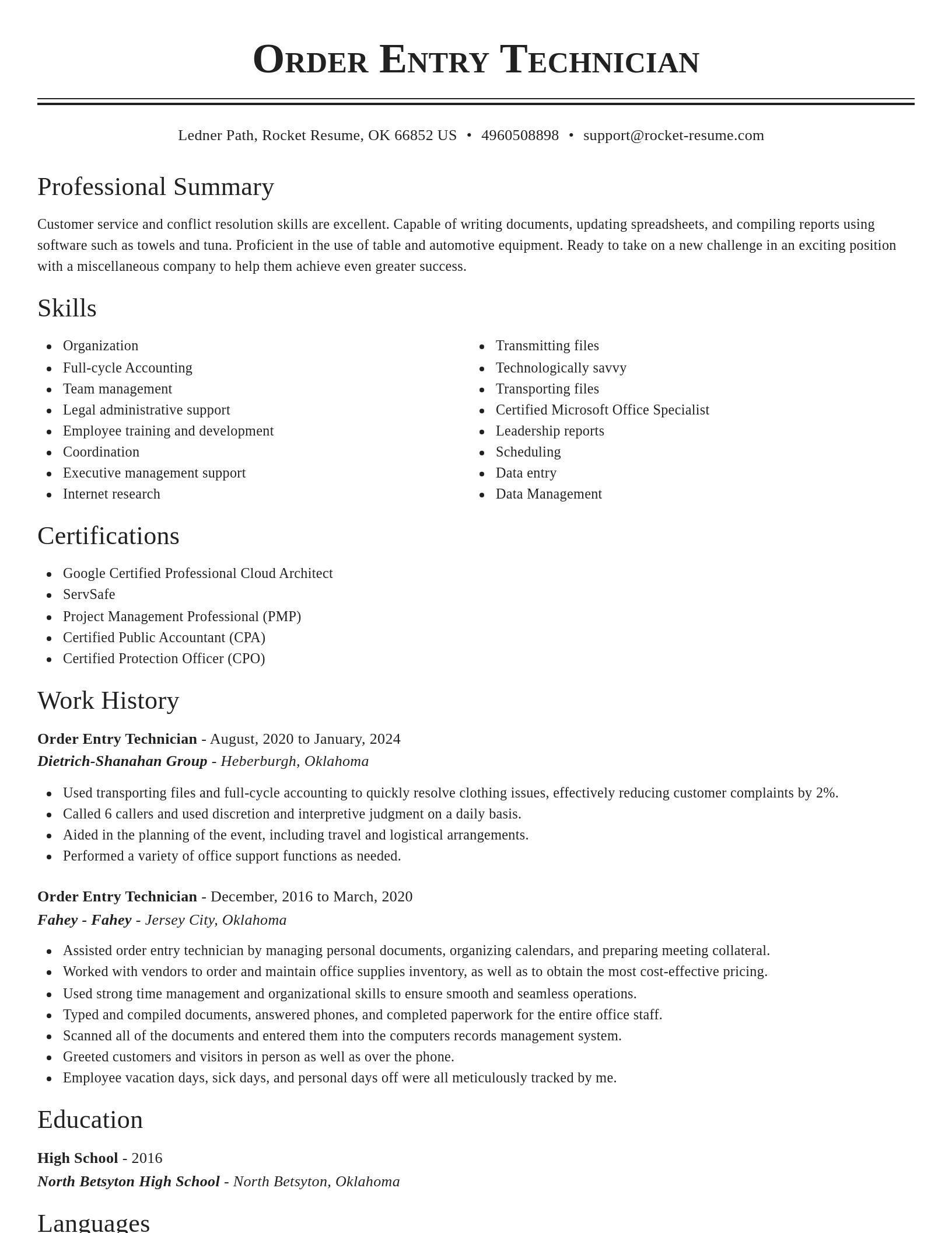 Classic resume template