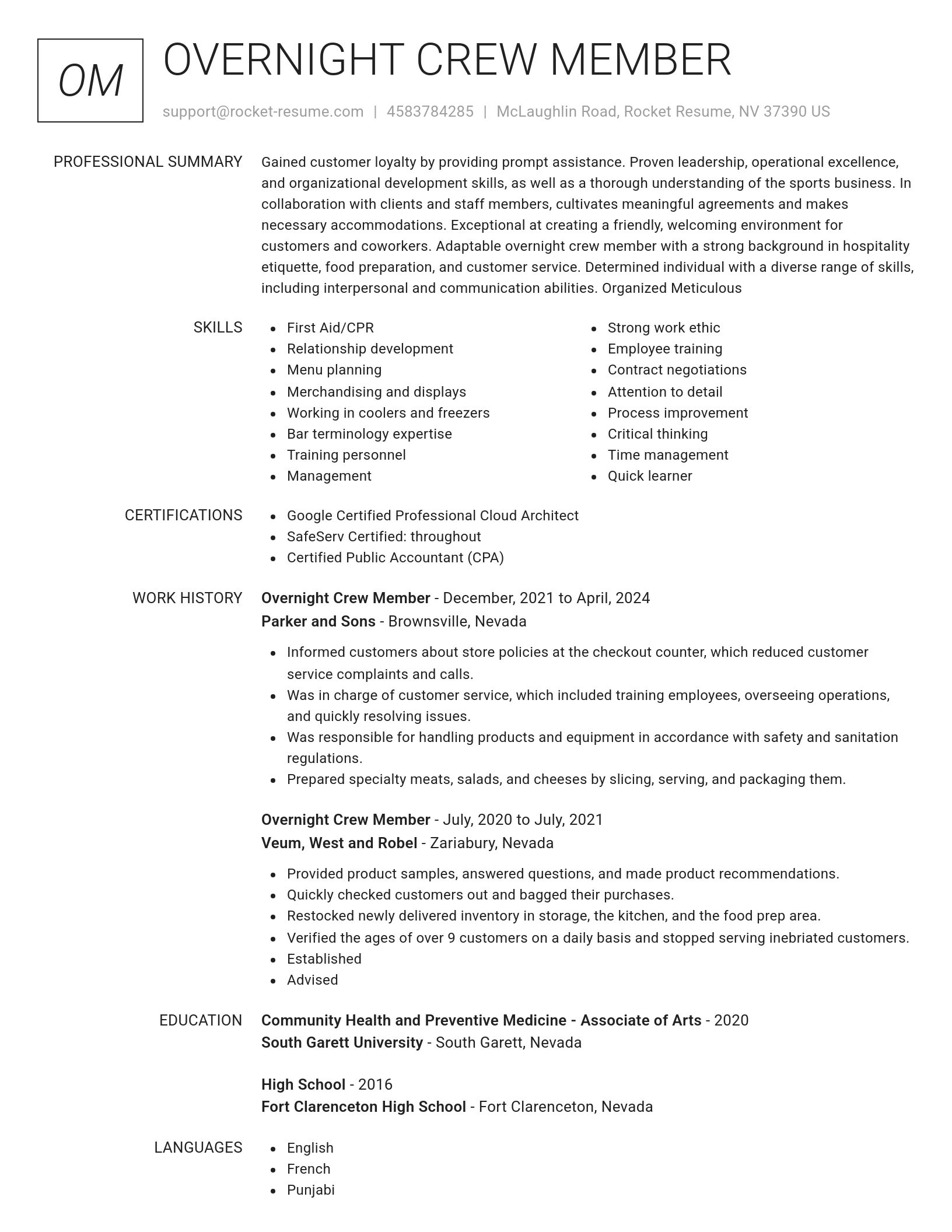 Renowned resume template