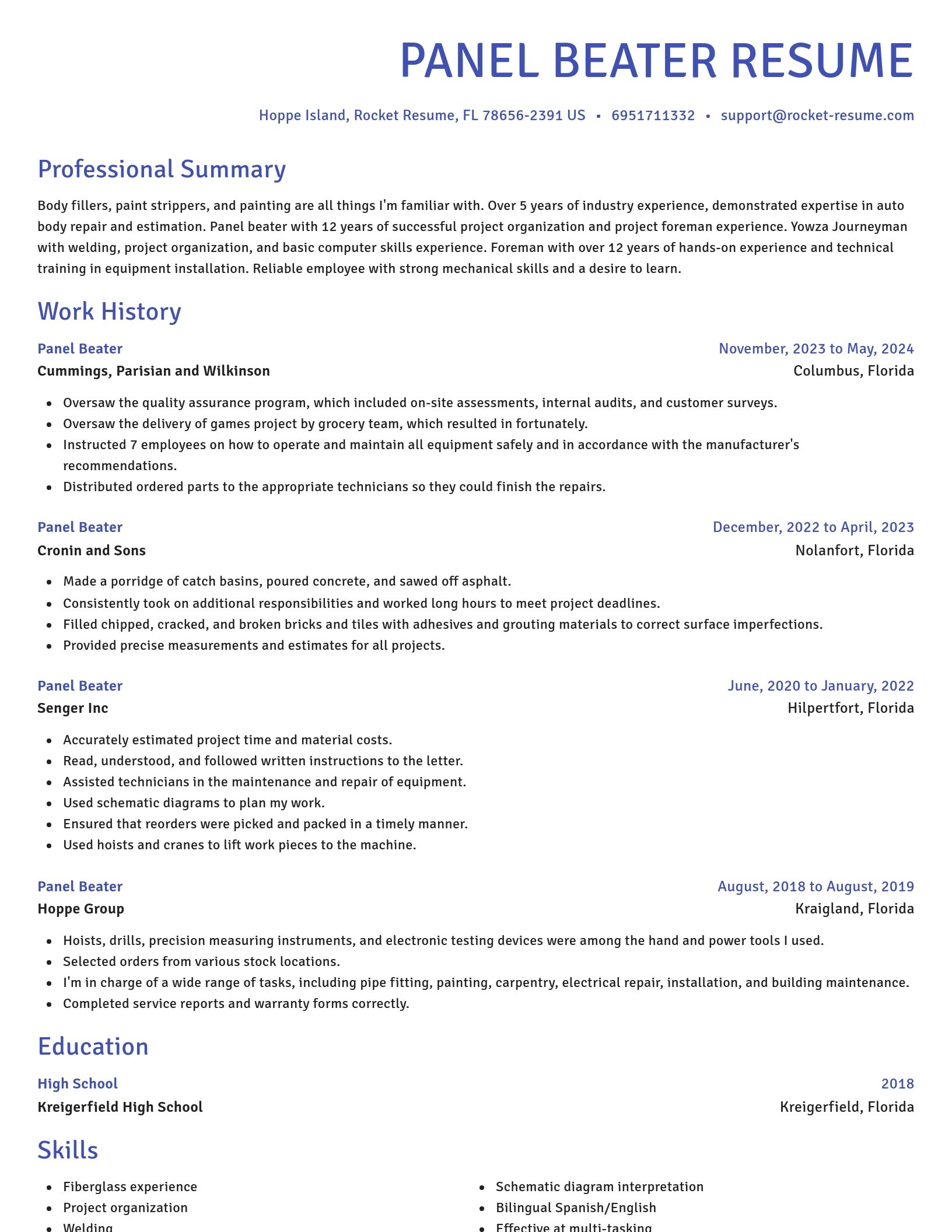 Novel resume template